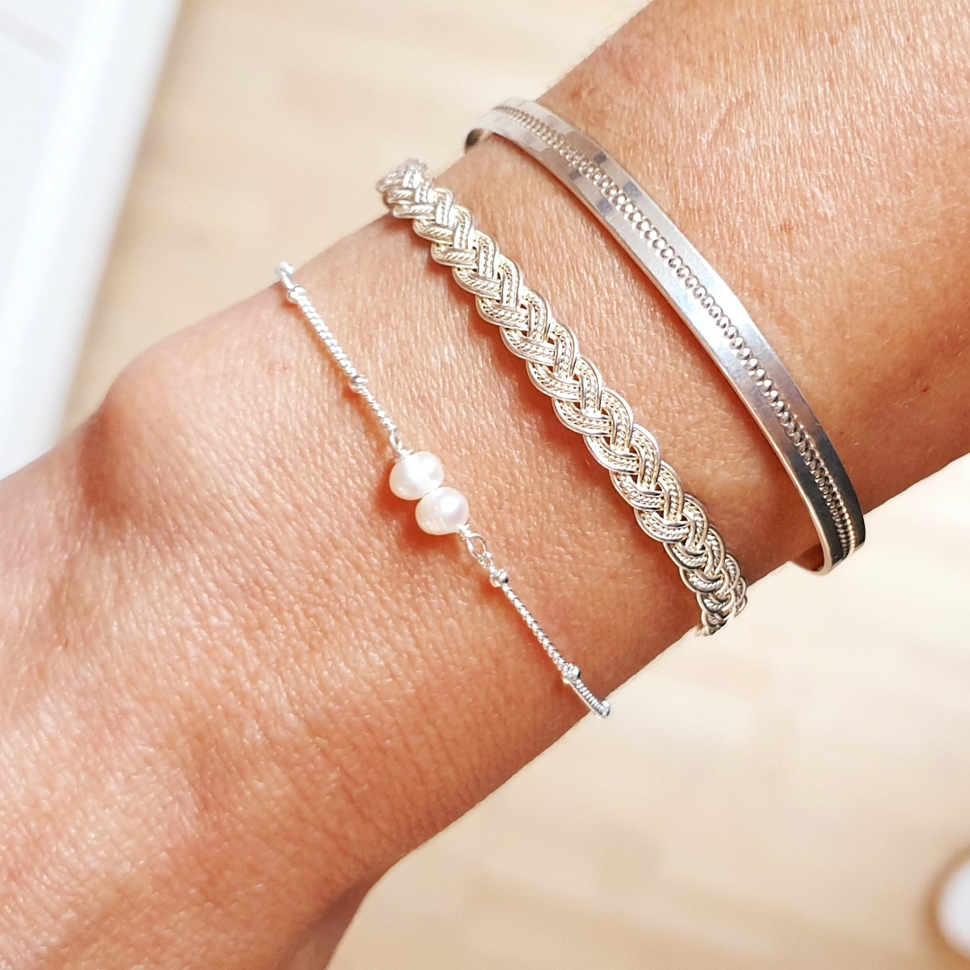 bracelet nacre perles argent chaine