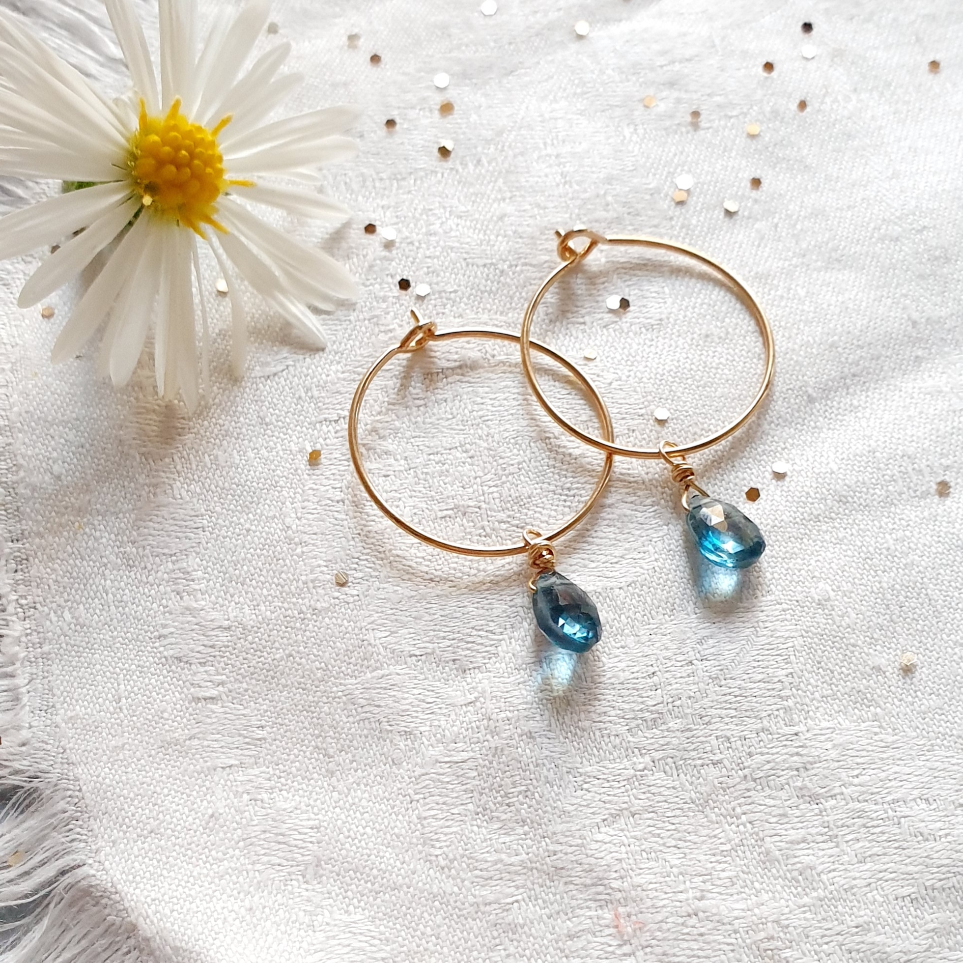 boucle oreille pierre topaze bleu