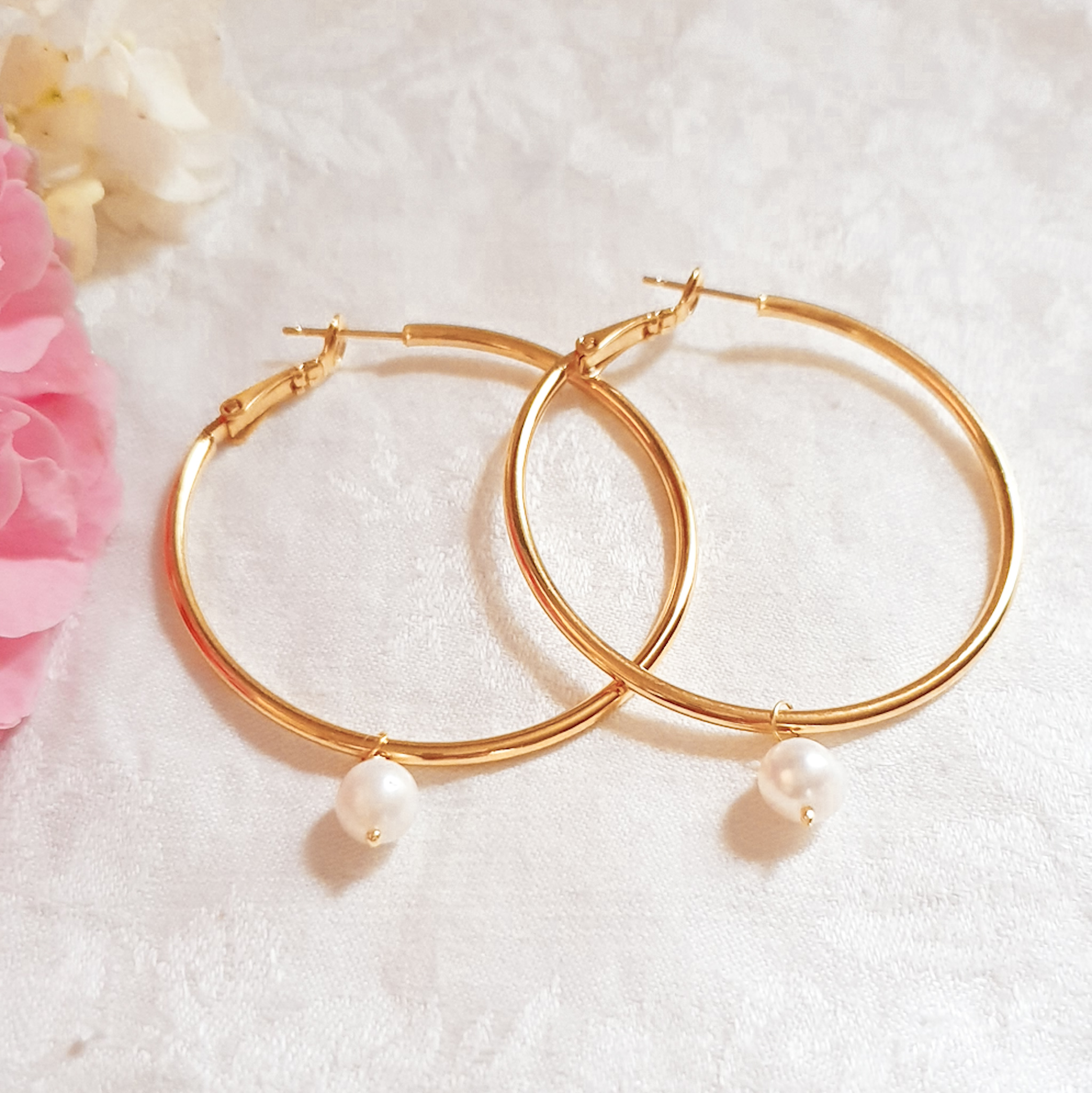 creoles boucle or perle nacre blanc