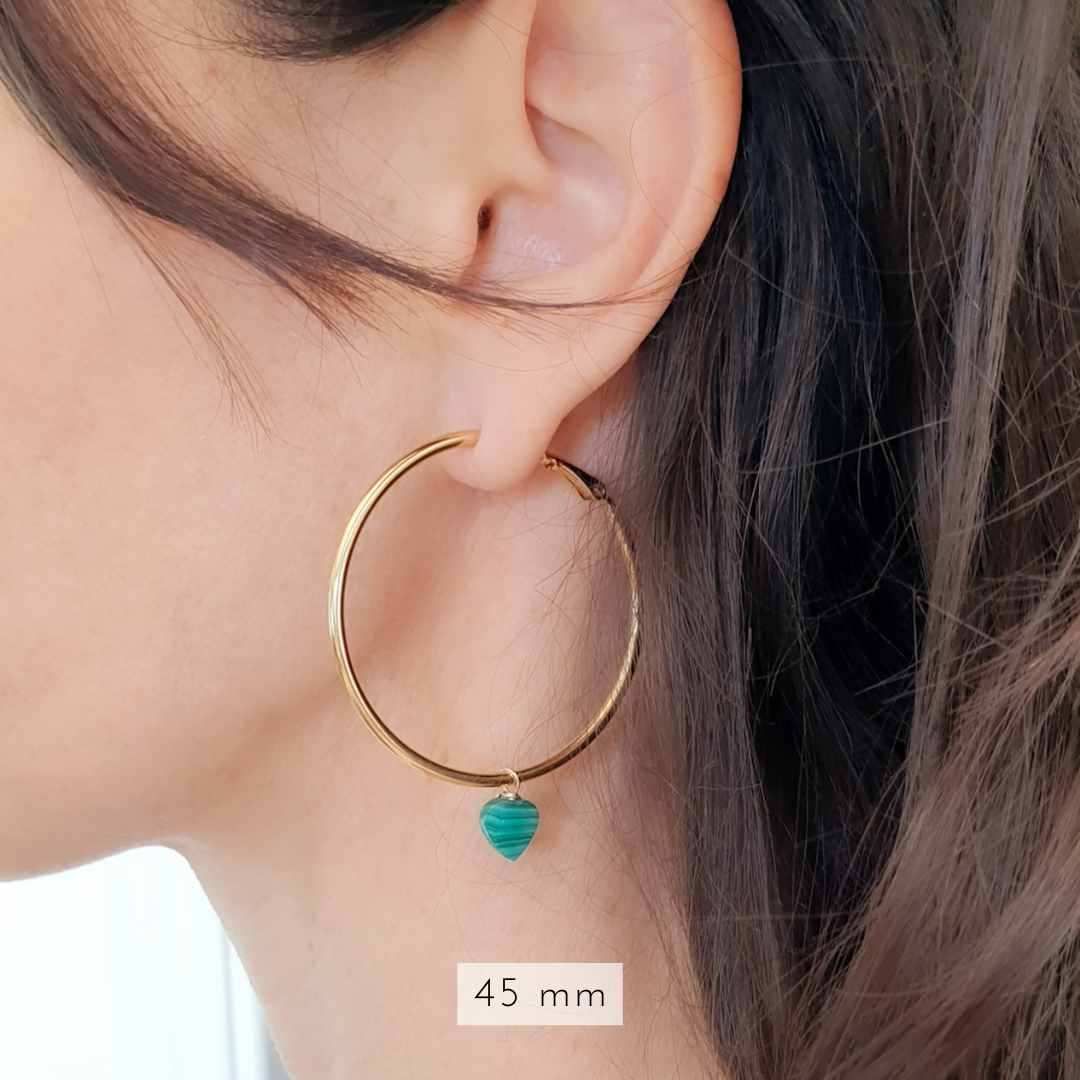 anneau oreille coeur malachite