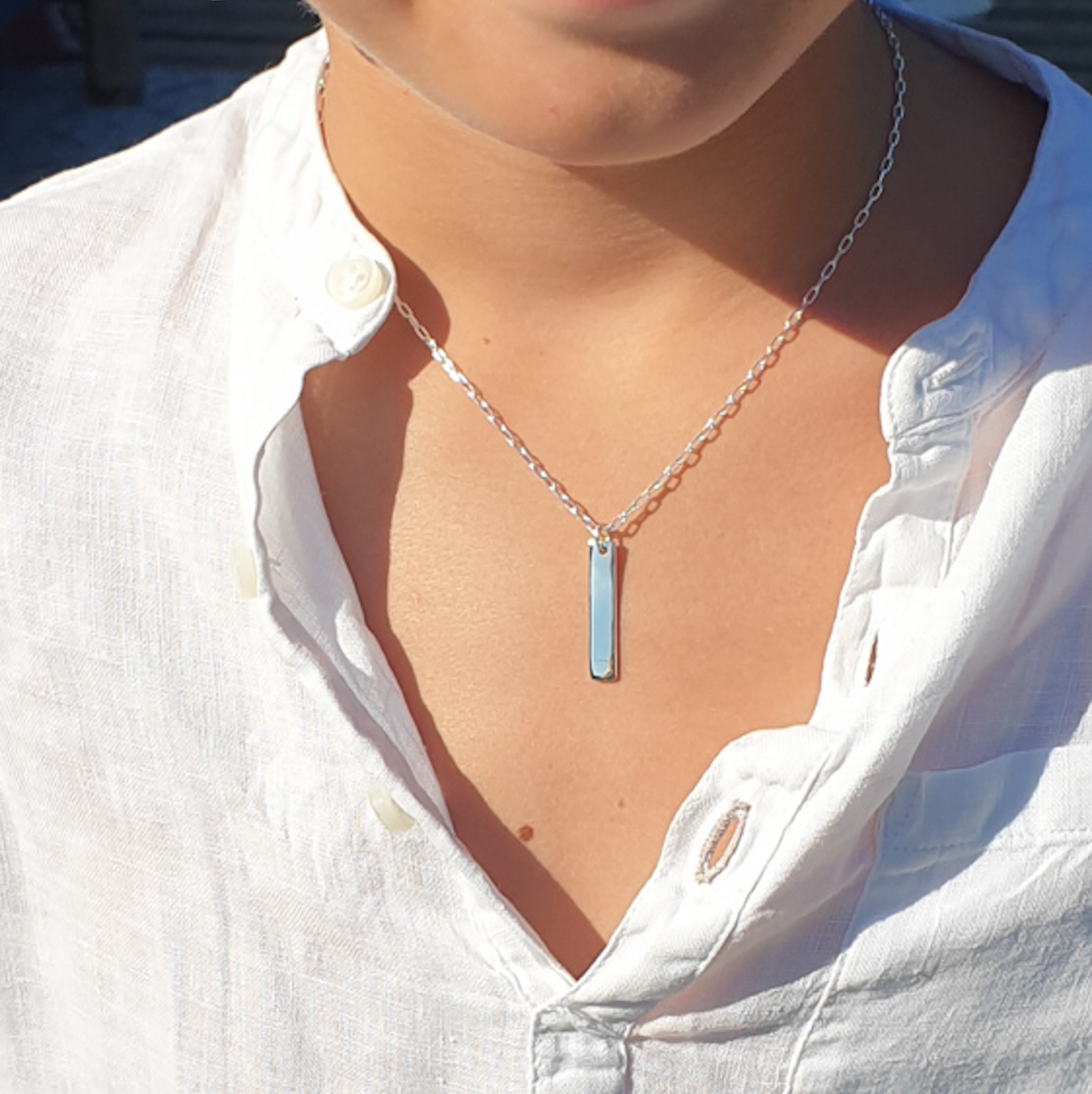 BARRÉ collier garçon gravé plaque Or argent Bijoux garçon ROSA