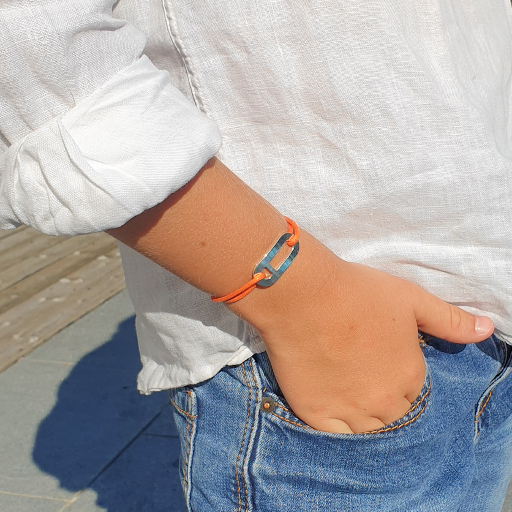 bracelet garcon personnalisable argent sur cordon