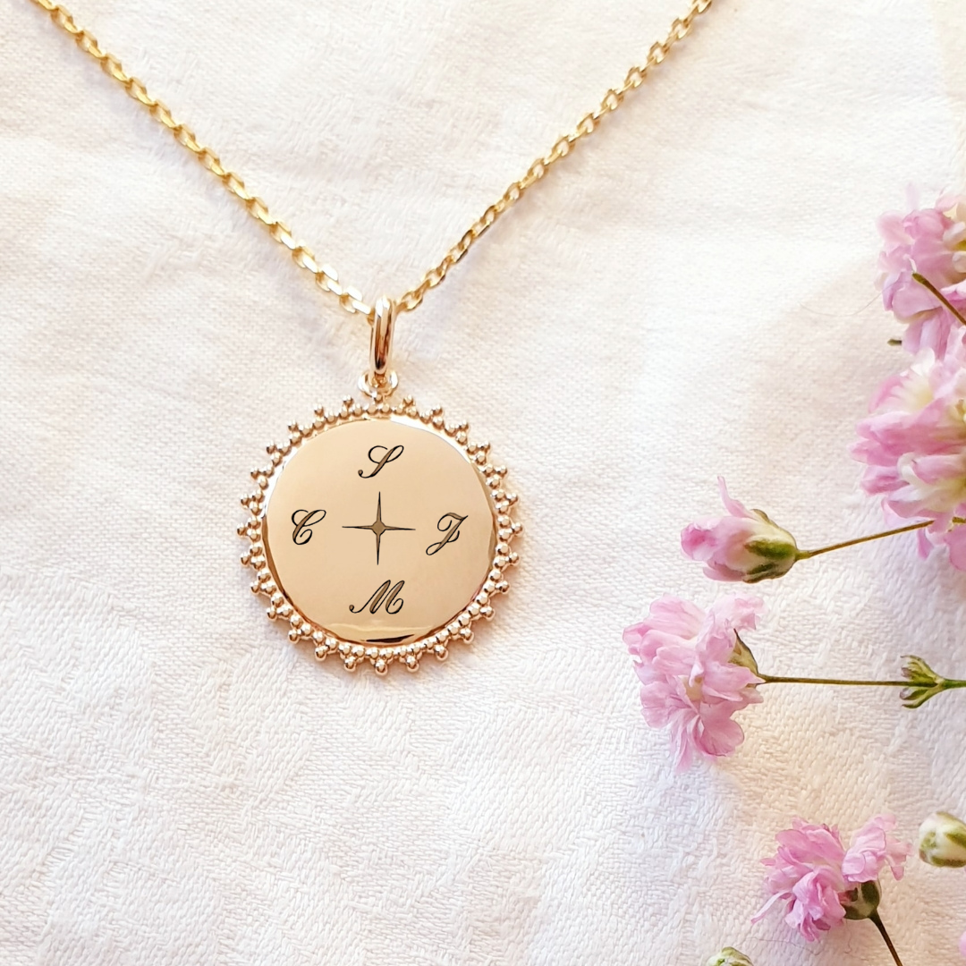 VELOUTÉE médaille soleil pendentif personnalisé femme Or argent