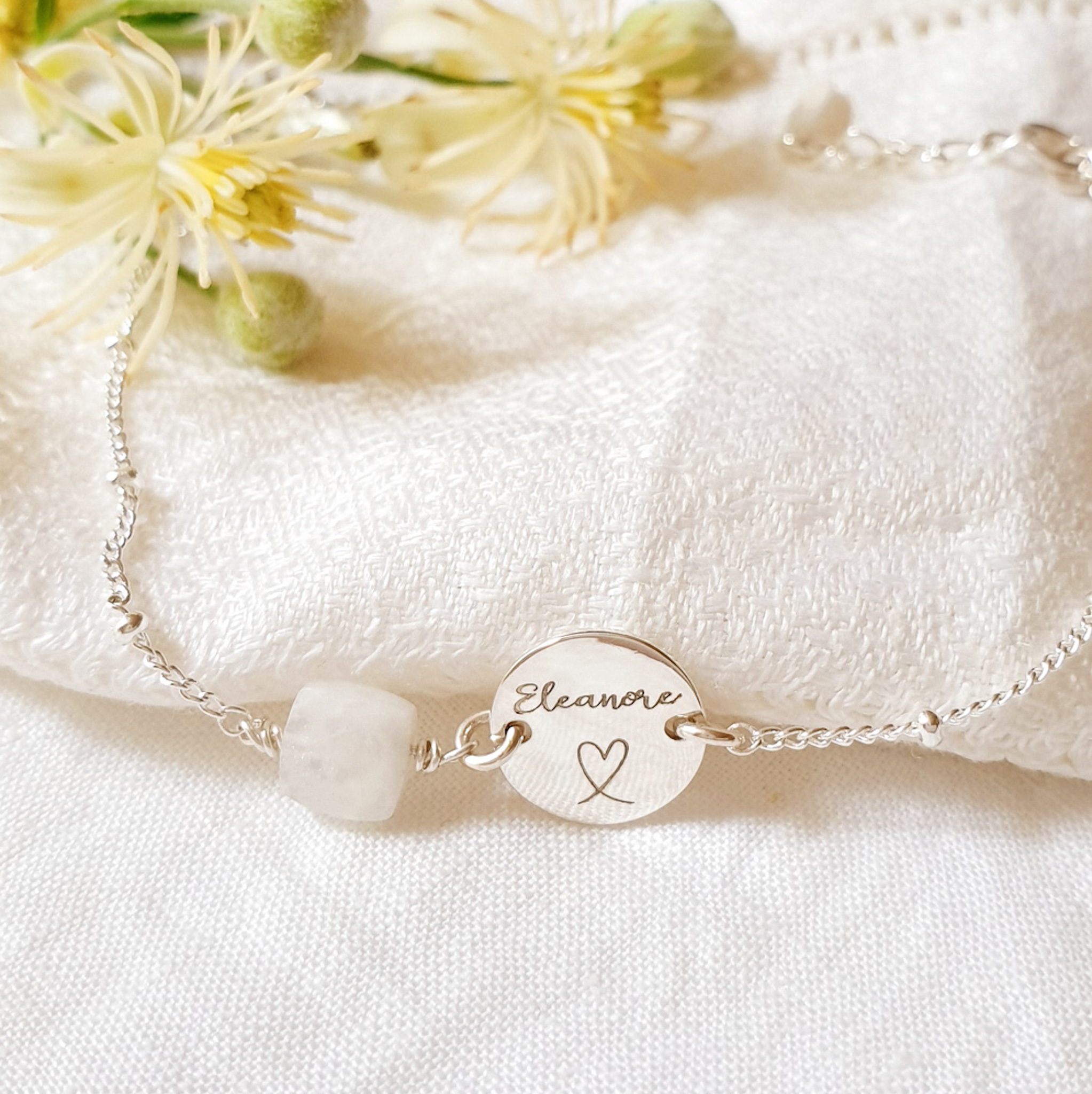bracelet argent personnalise prenom pierre de lune