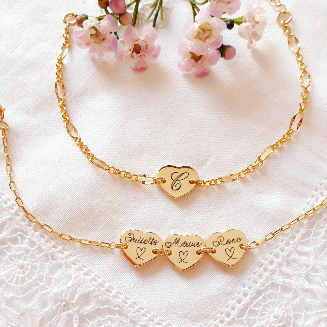 PETIT IN LOVE petites médailles coeurs bracelet femme personnalisé Or argent