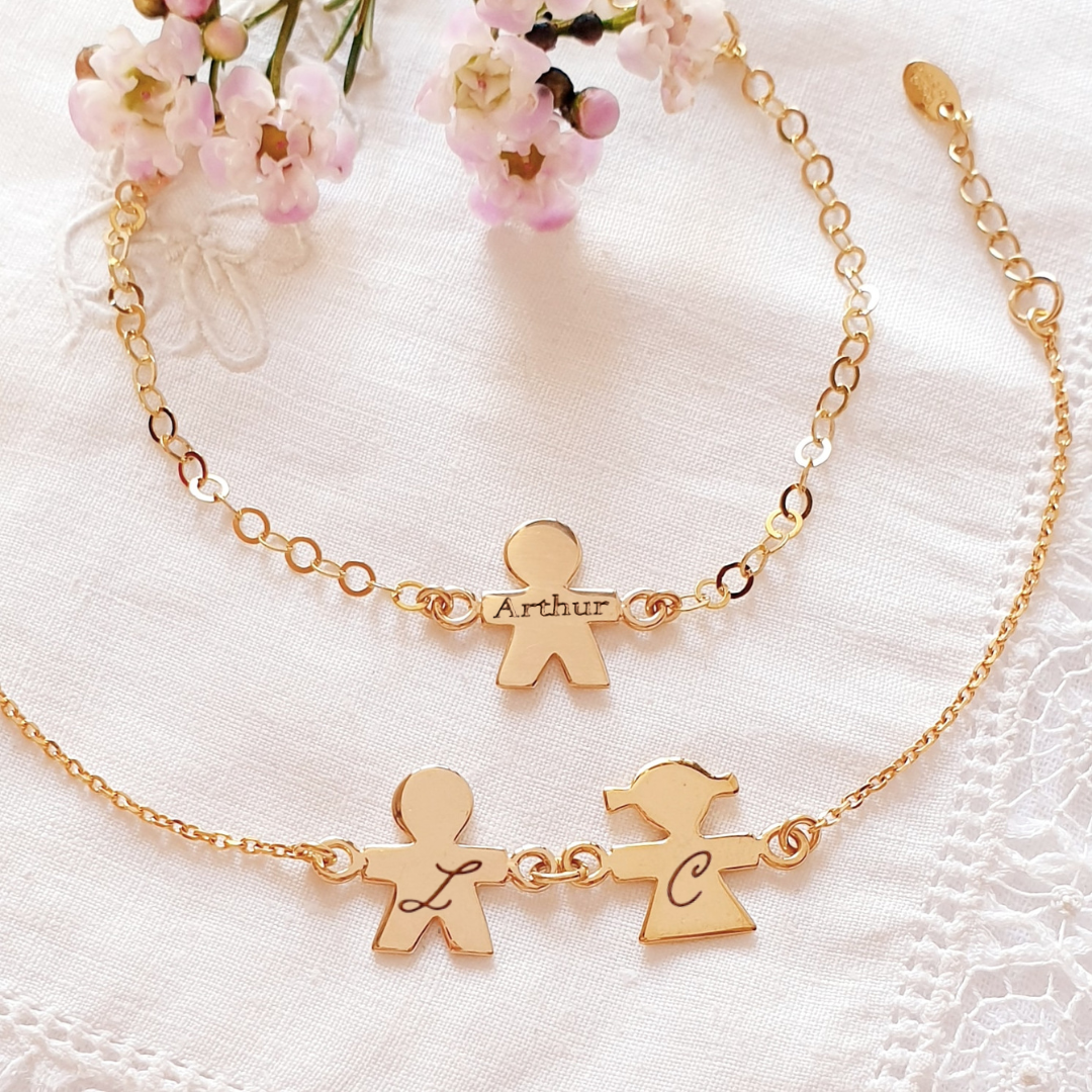ANGE médaille forme fille ou garçon bracelet chaine personnalisé Or argent