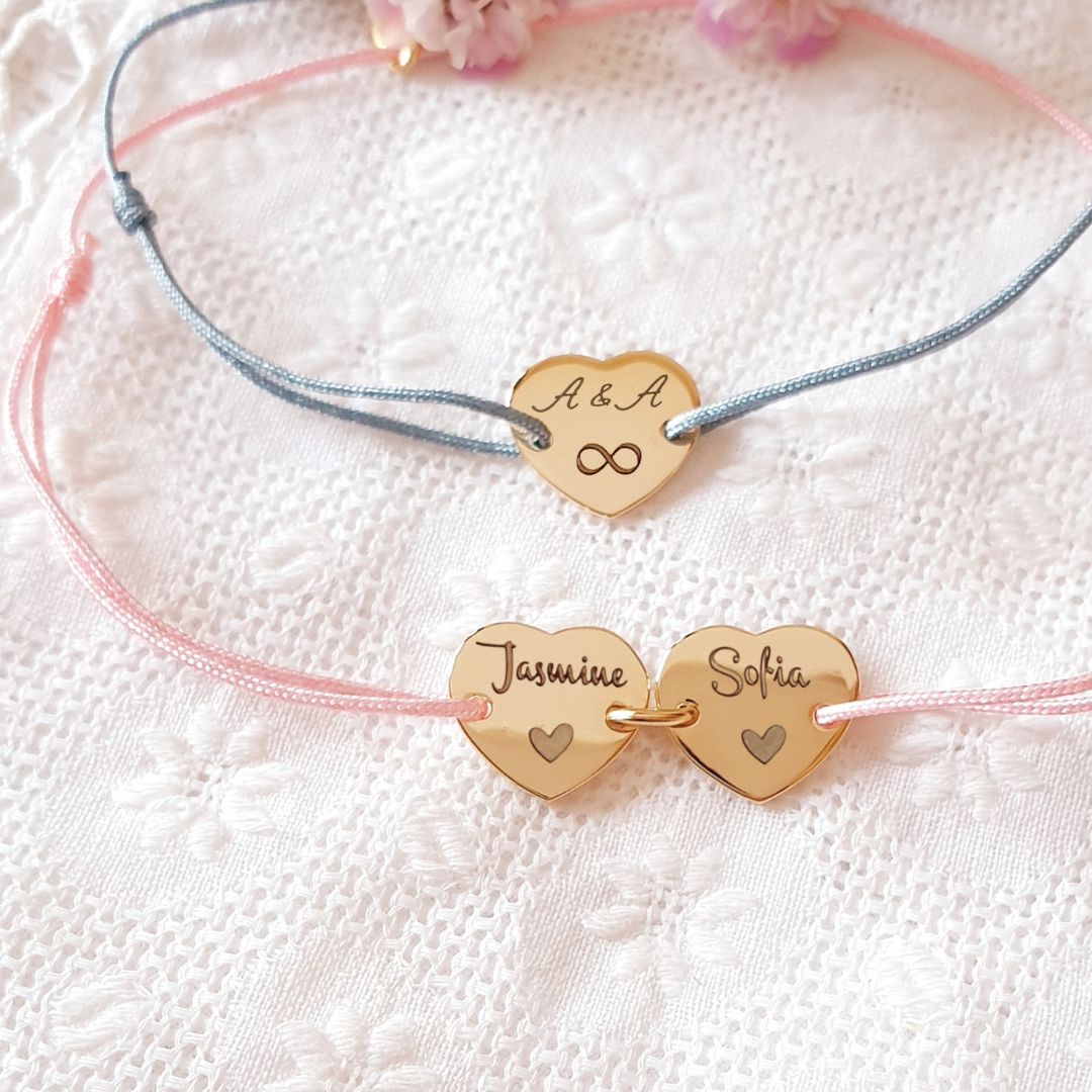 PETIT IN LOVE CORDON petits coeurs gravés bracelet cordon femme Or argent