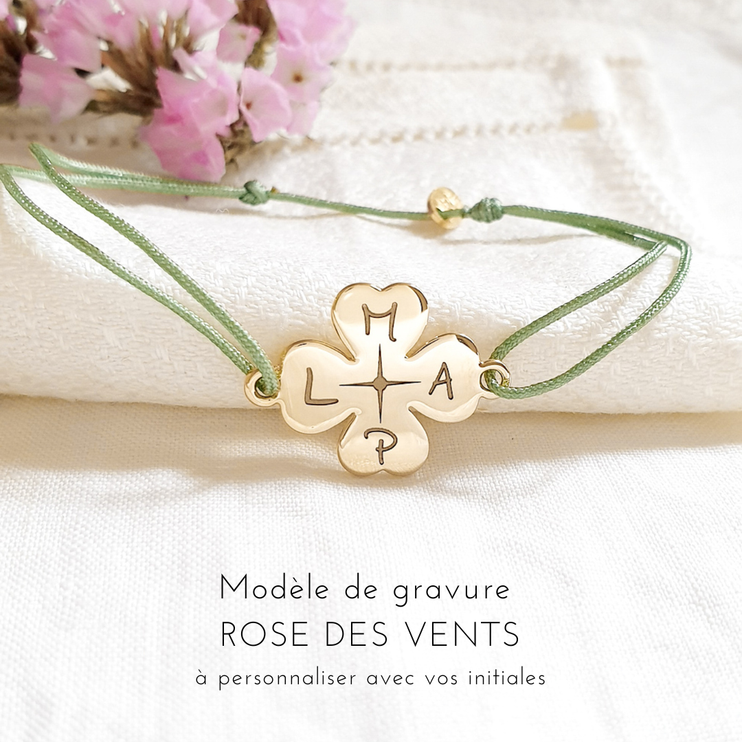 bracelet cordon femme personnalise rose de vents initiales famille