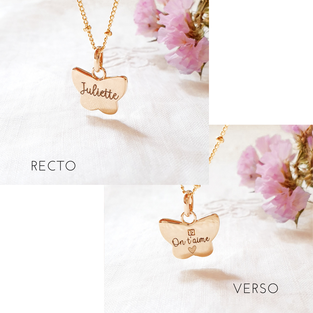 collier fille grave pendentif papillon