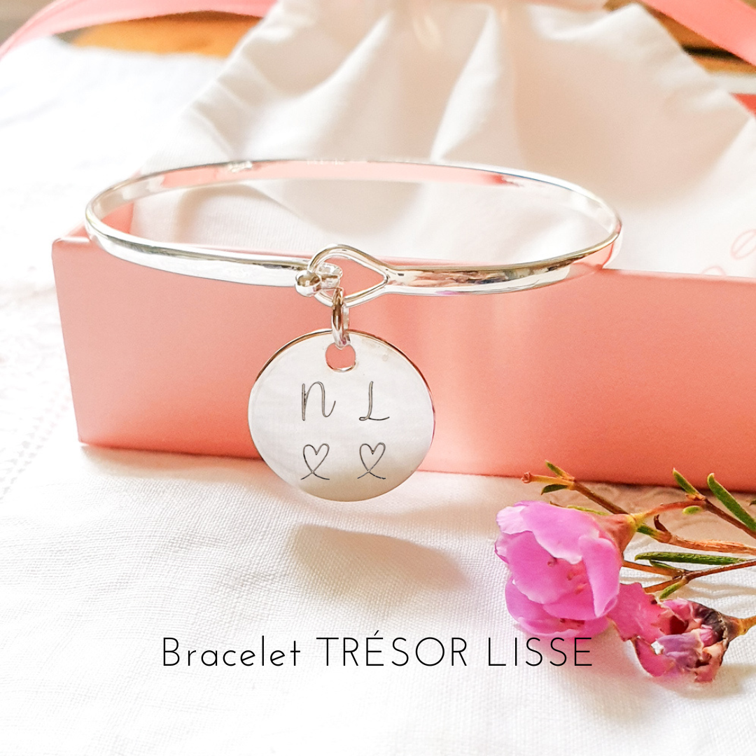bracelet jonc argent initiales et coeur