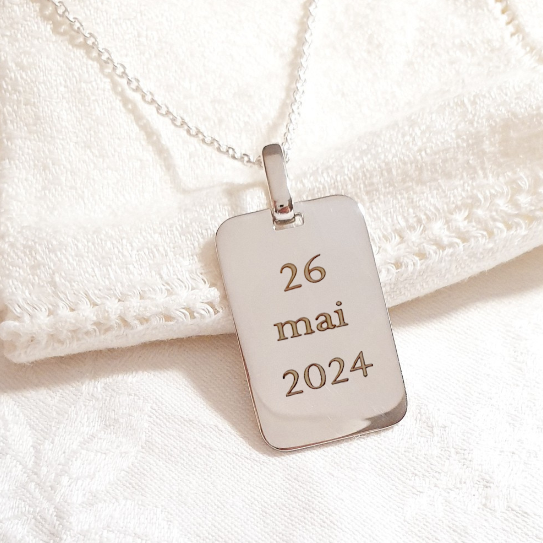 Collier plaque personnalisé gravé pour homme en or ou argent