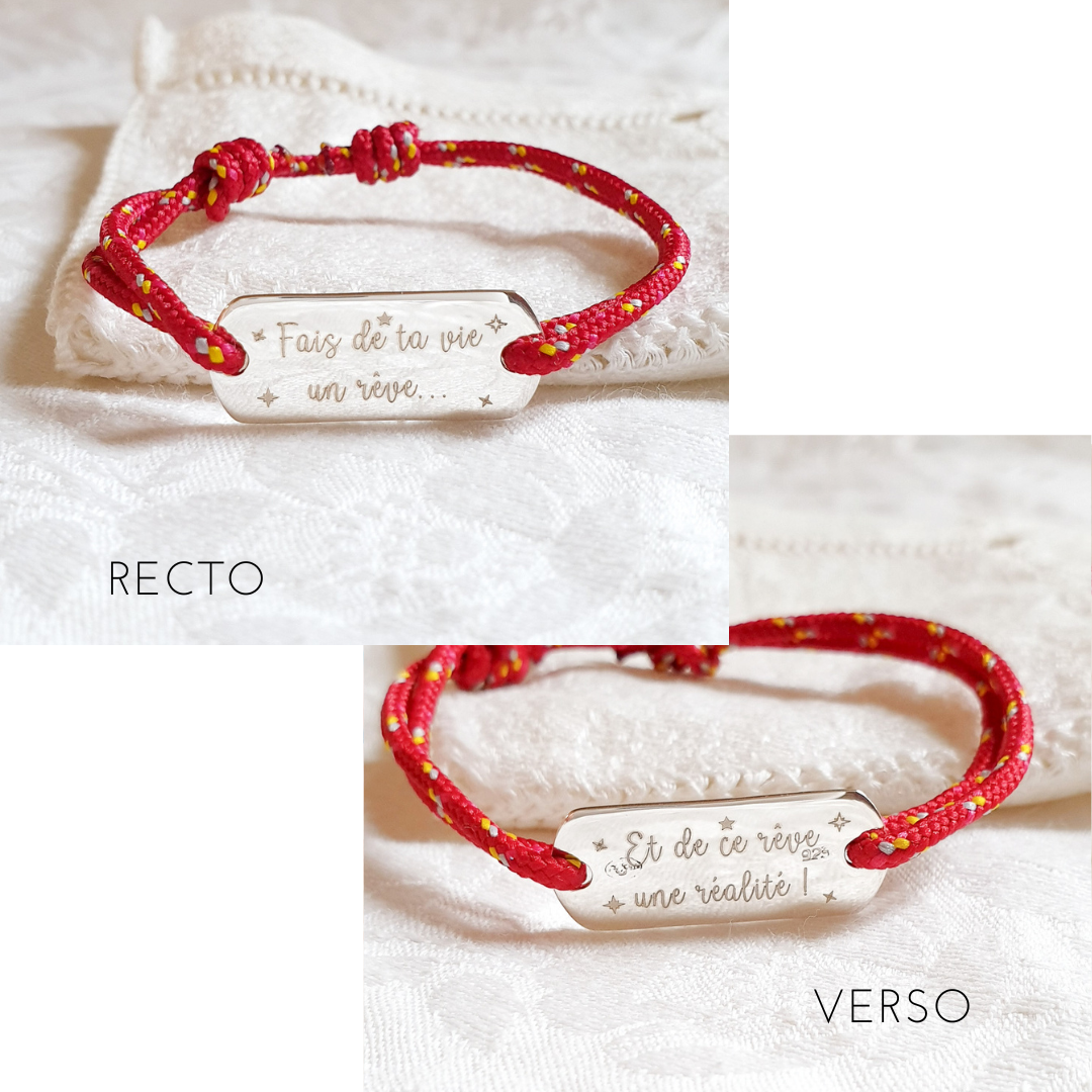 bracelet garcon gravé avec message fais de ta vie un reve