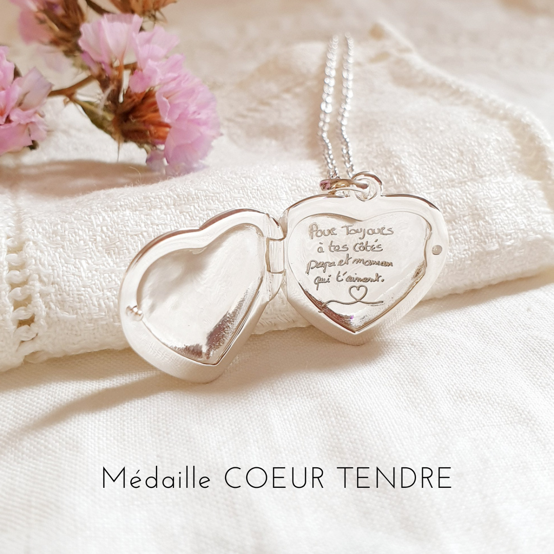 medaille coeur grave avec ecriture pour fille