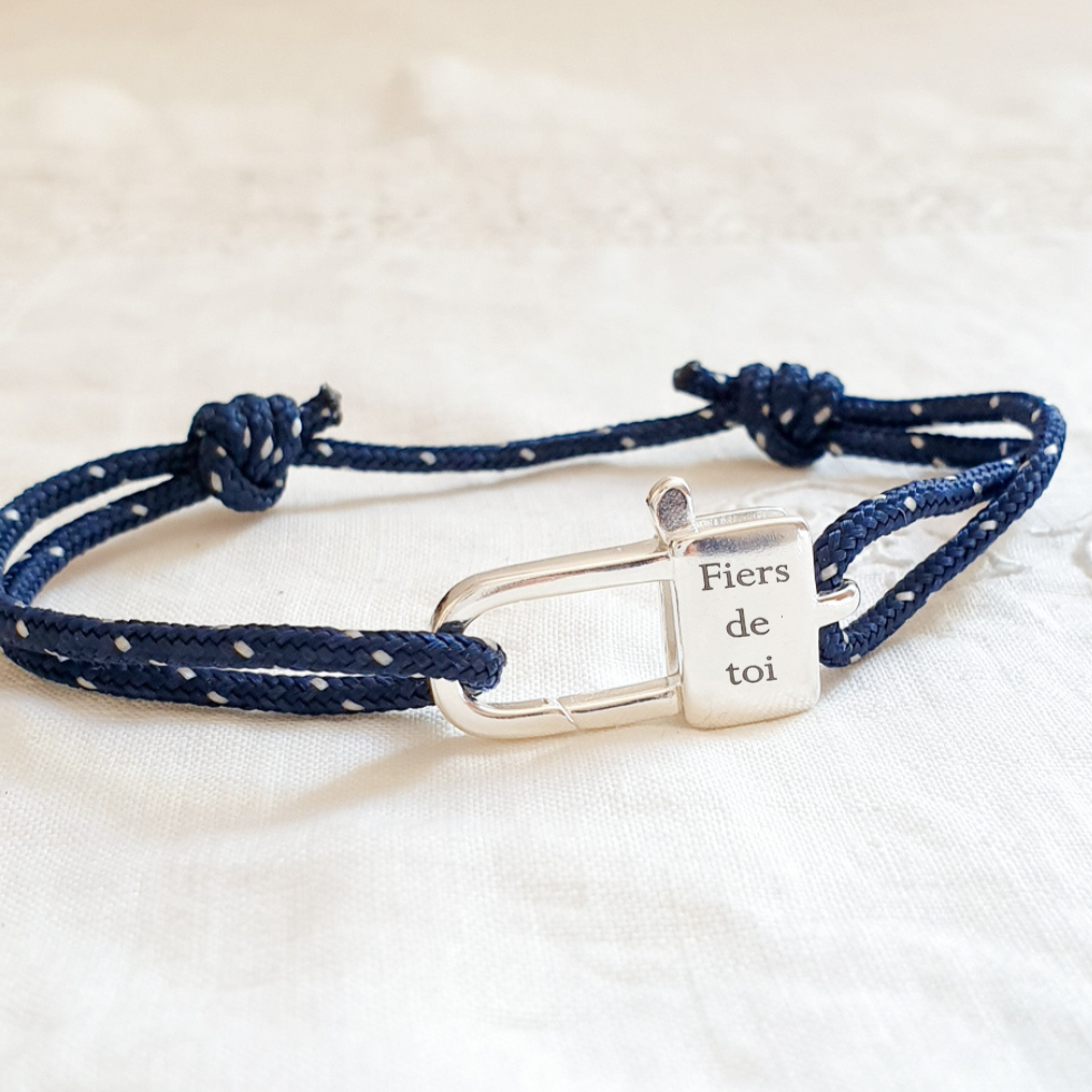 bracelet marin homme mousqueton gravure