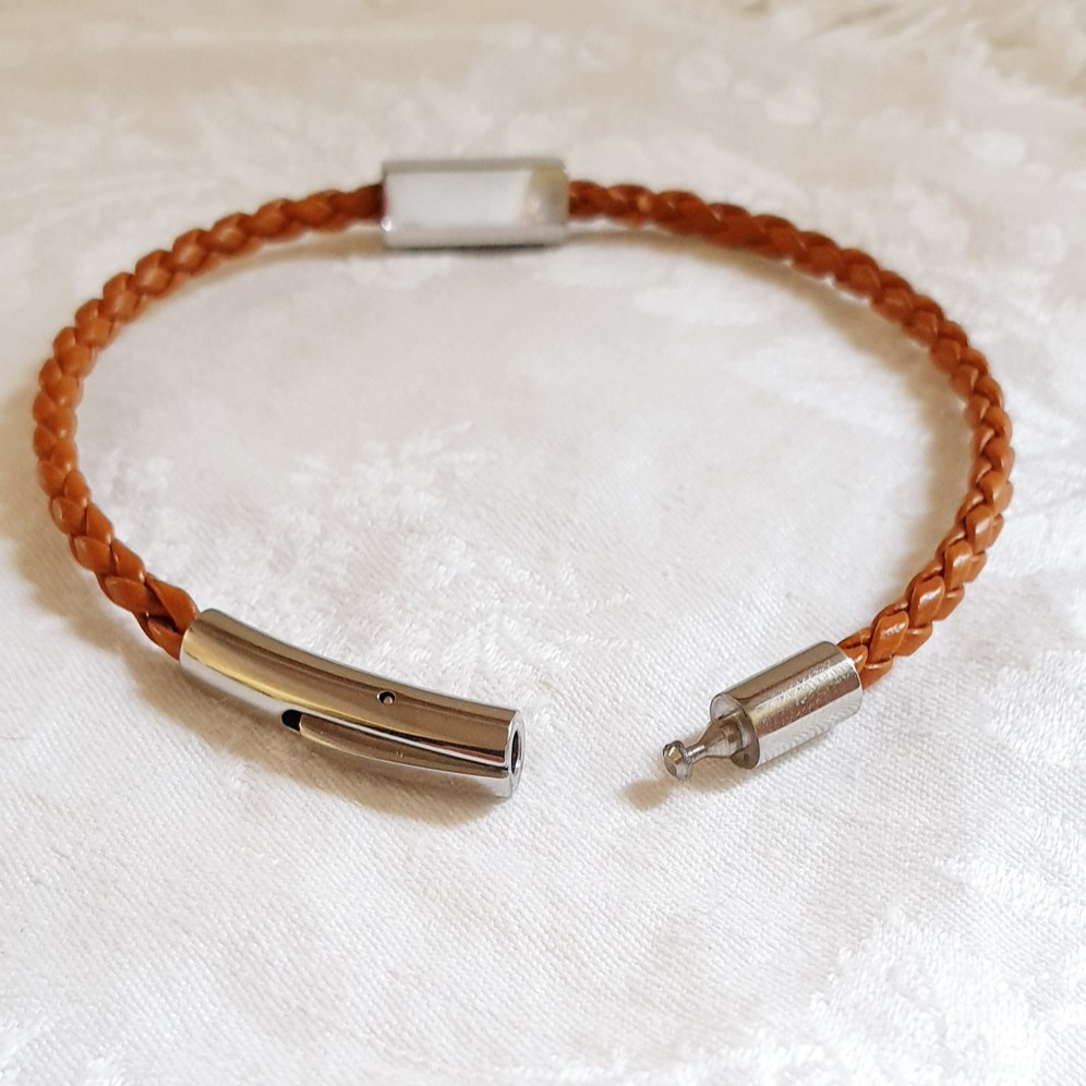 bracelet cuir tresse fermoir clip en acier