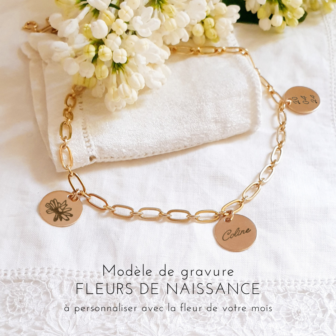 Collier médaille 20 mm ronde étoile sur chaîne à graver - France