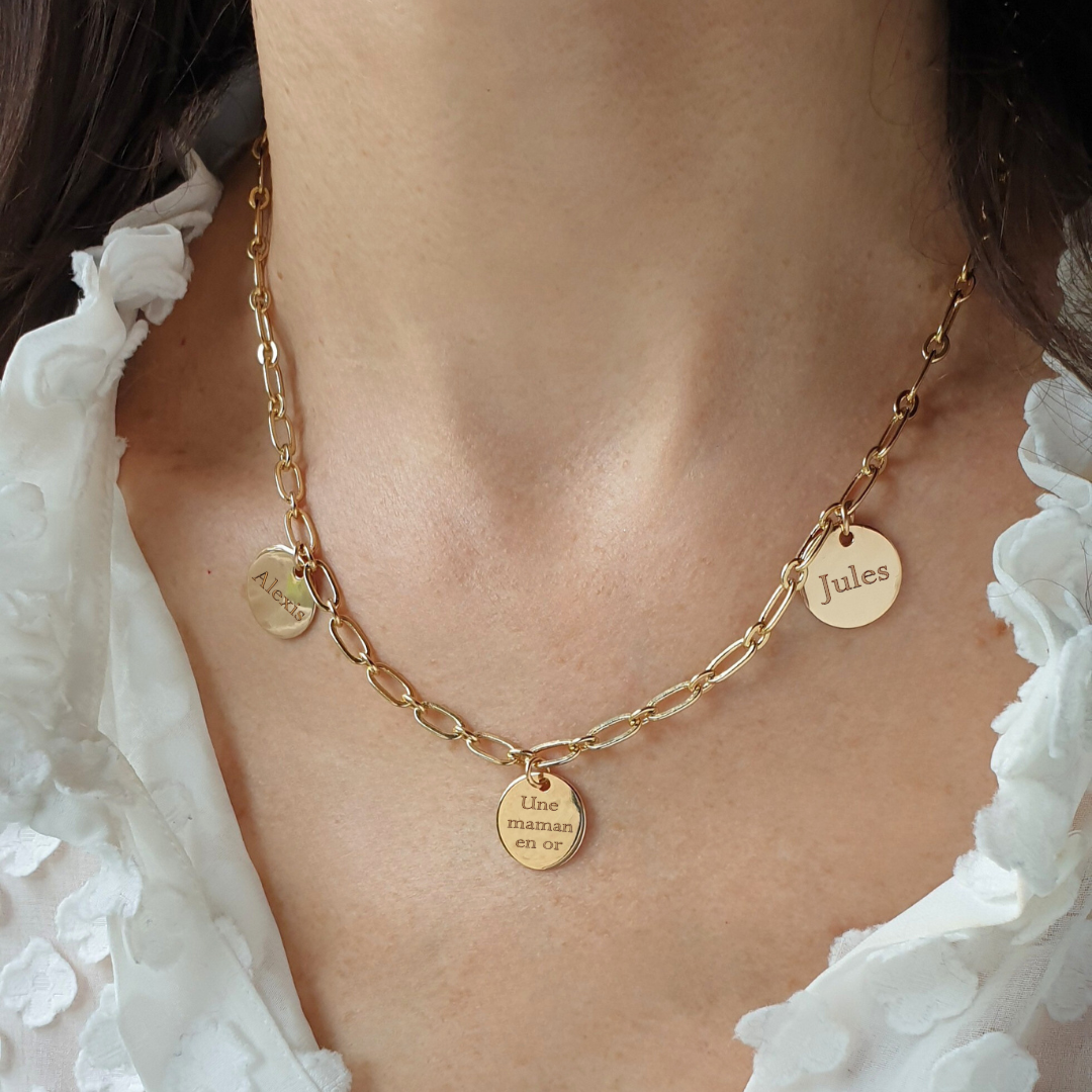 DANSEUSE collier chaine maille avec 1 à 5 médailles personnalisables Or argent