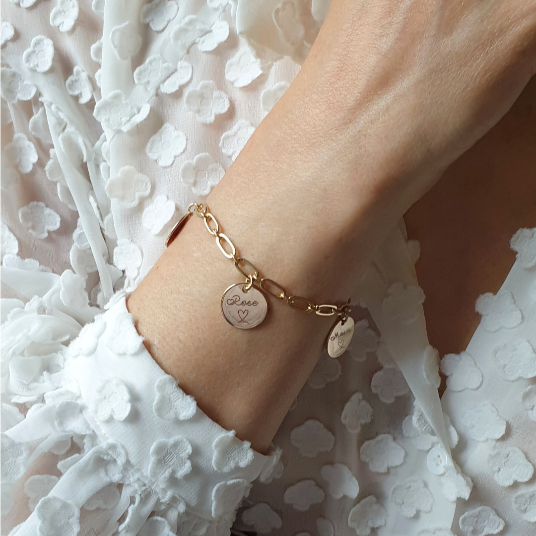 Bracelet maille avec à médailles personnalisées Or argent