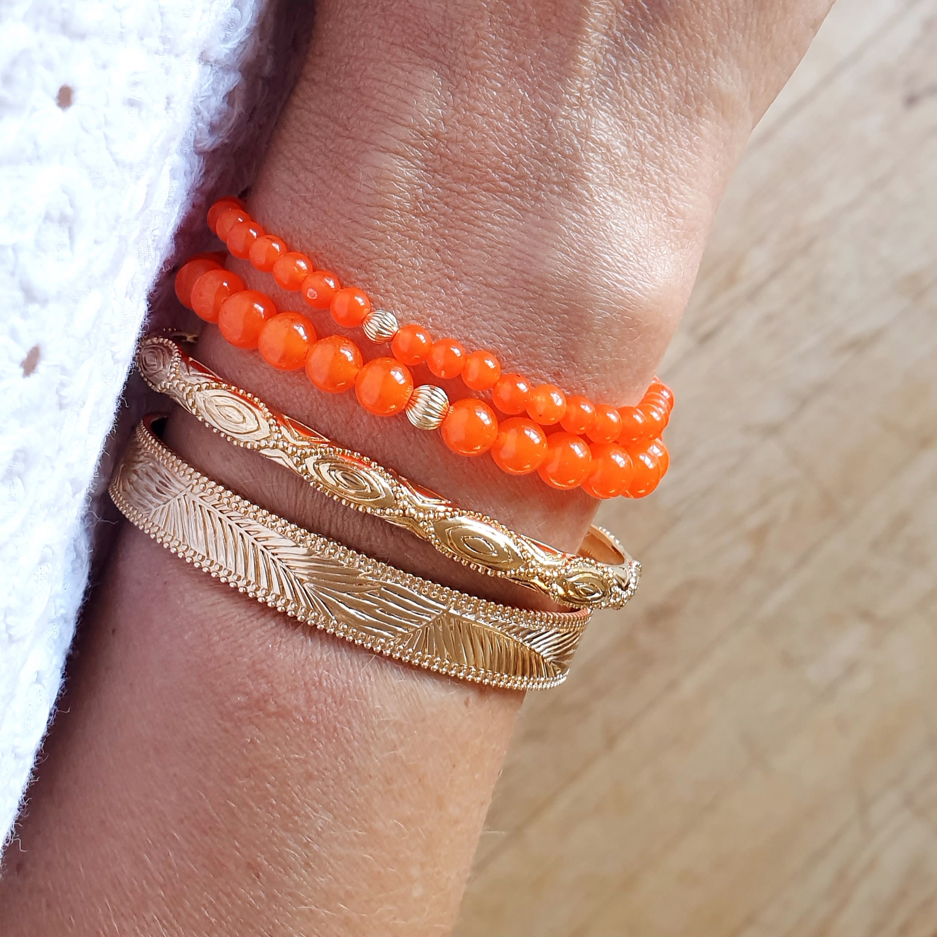 bracelet elastique femme pierre agate orange