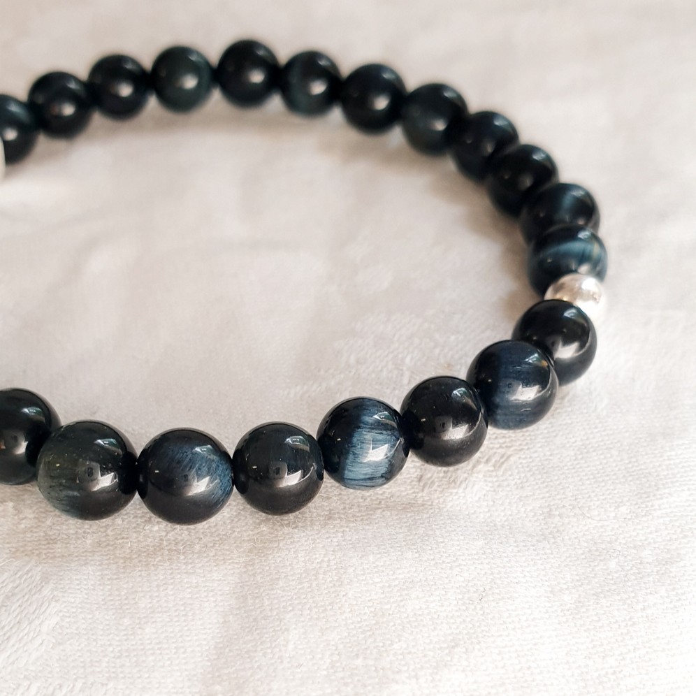 bracelet homme pierre oeil de tigre bleu