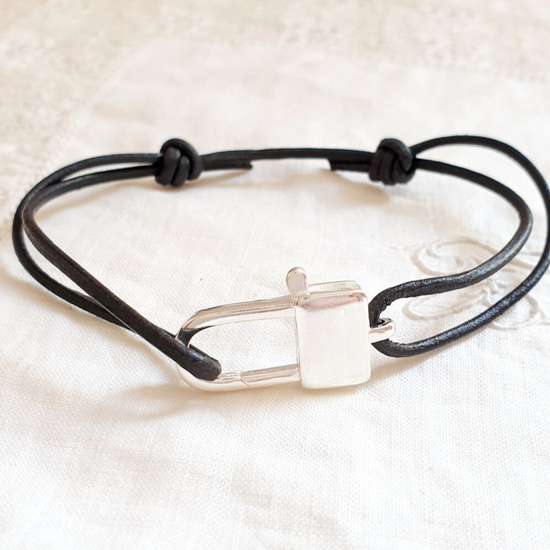 INTRÉPIDE bracelet mousqueton personnalisable en argent avec cordon au choix