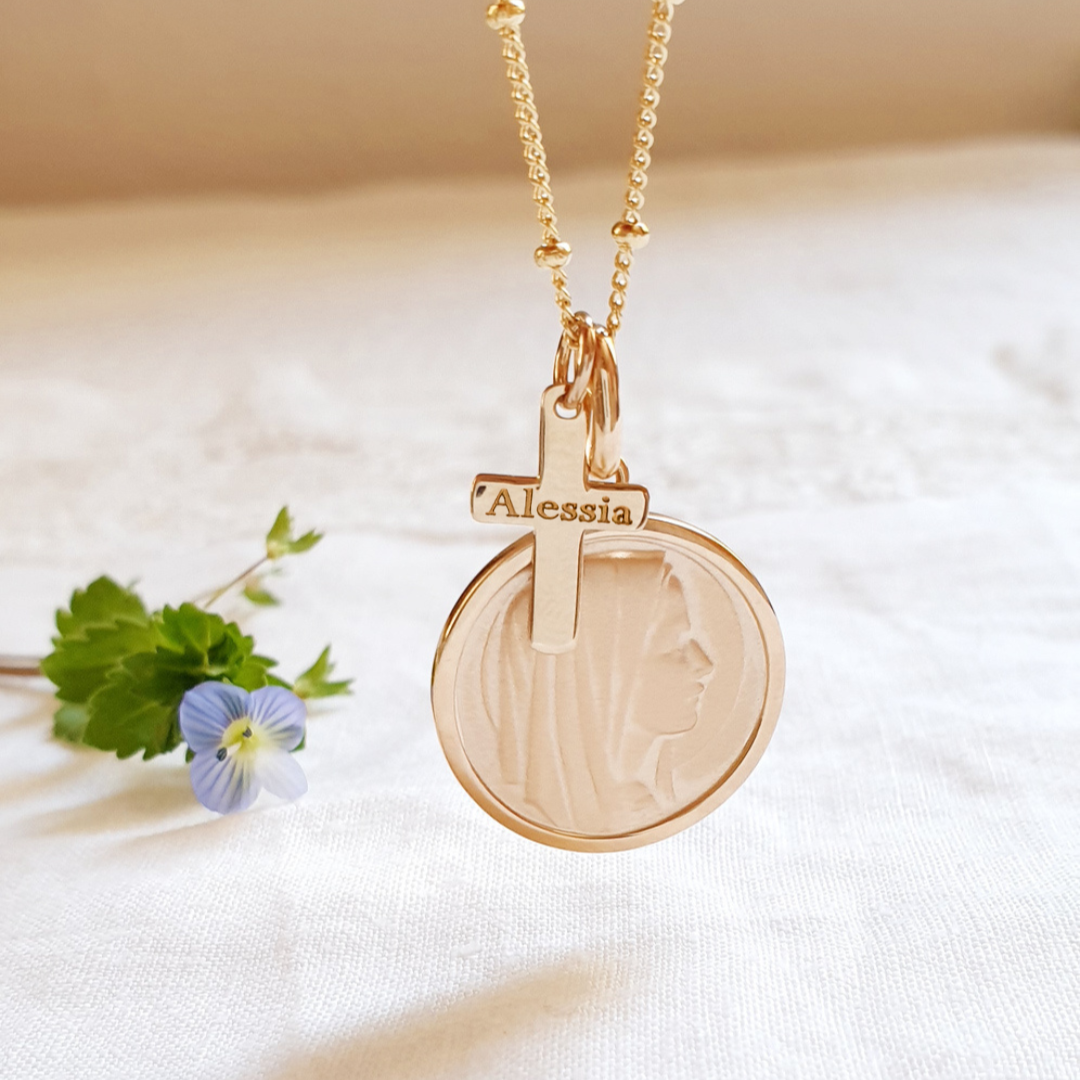 pendentif croix et vierge marie