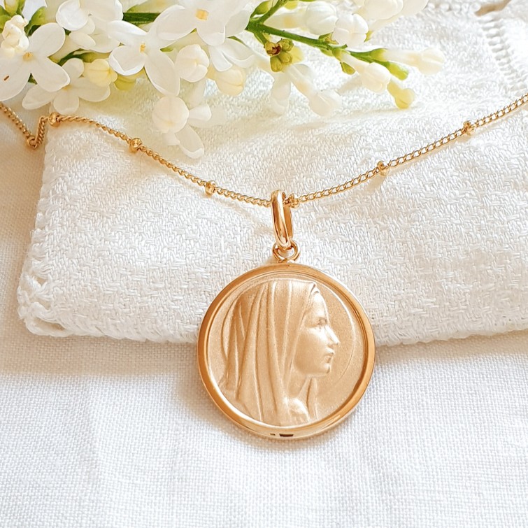 Médaille vierge personnalisable pour baptême ou communion Or PURE