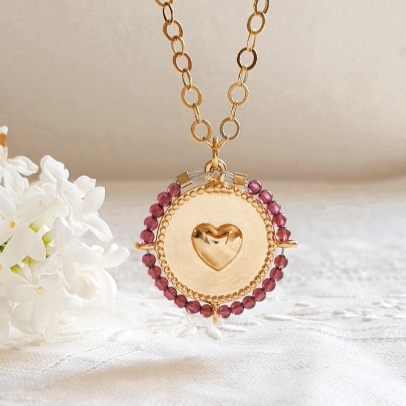 EPRISE collier coeur personnalisable au verso - Or et pierre de naissance au choix