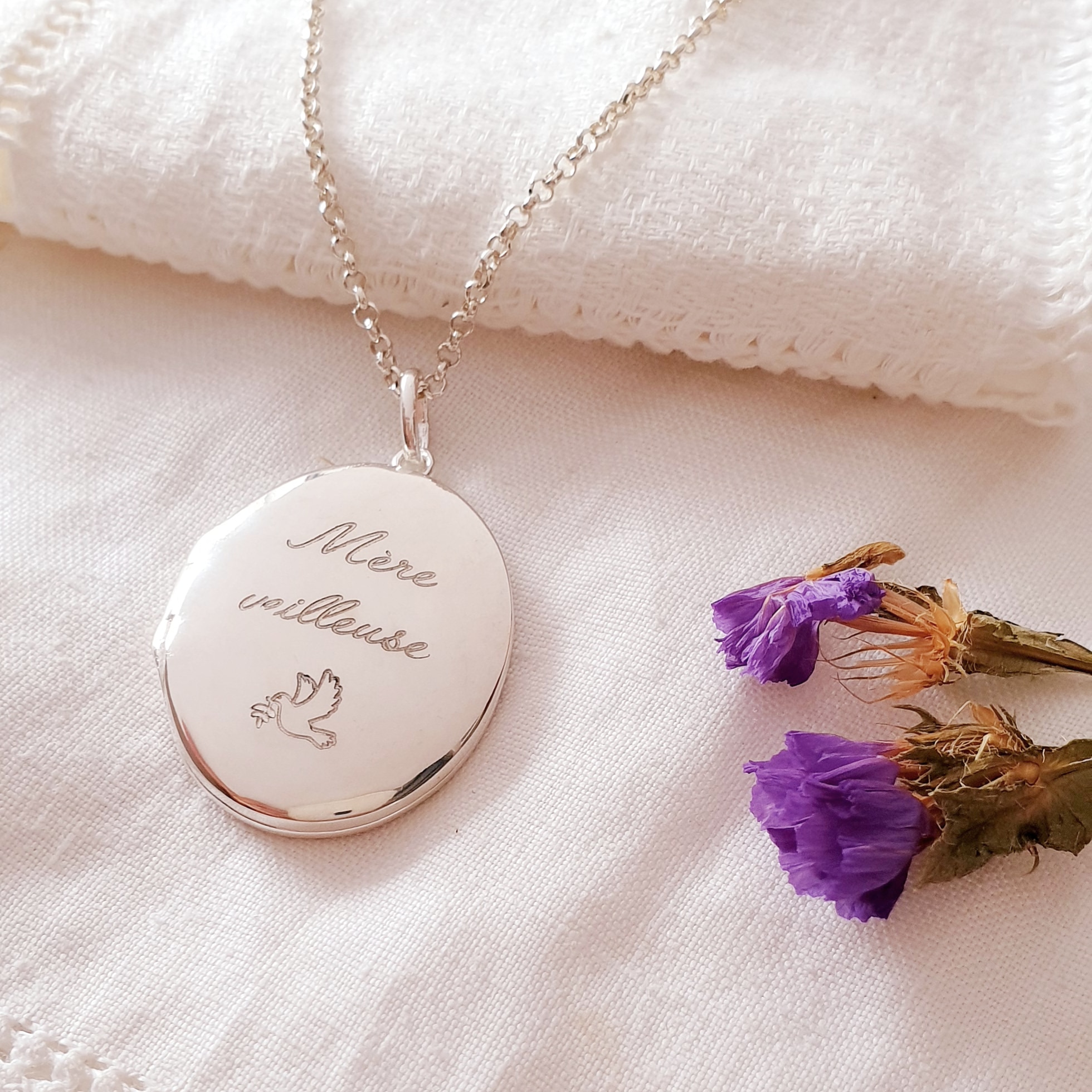 collier personnalise maman colombe argent