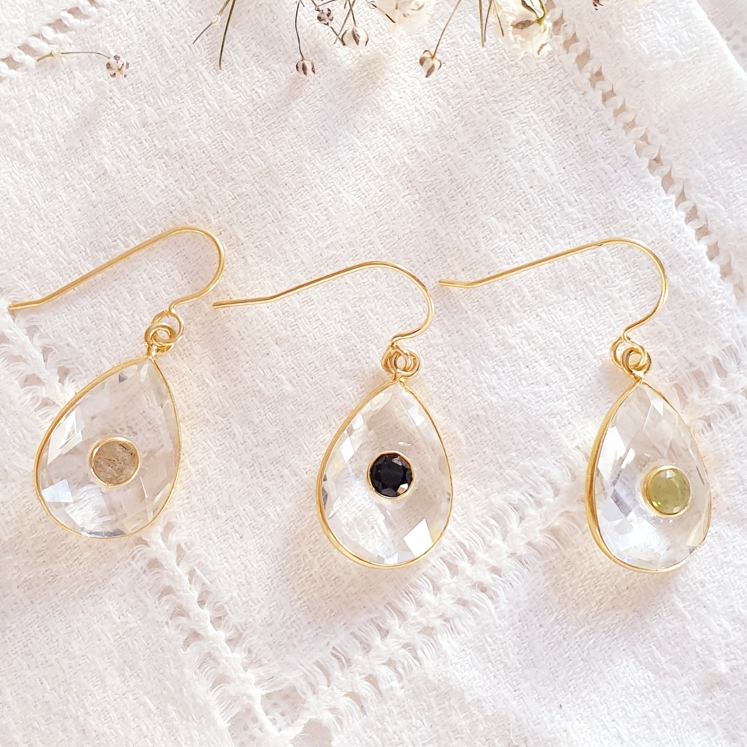 INTRIGANTES boucles d\'oreilles gouttes en pierre de cristal de roche