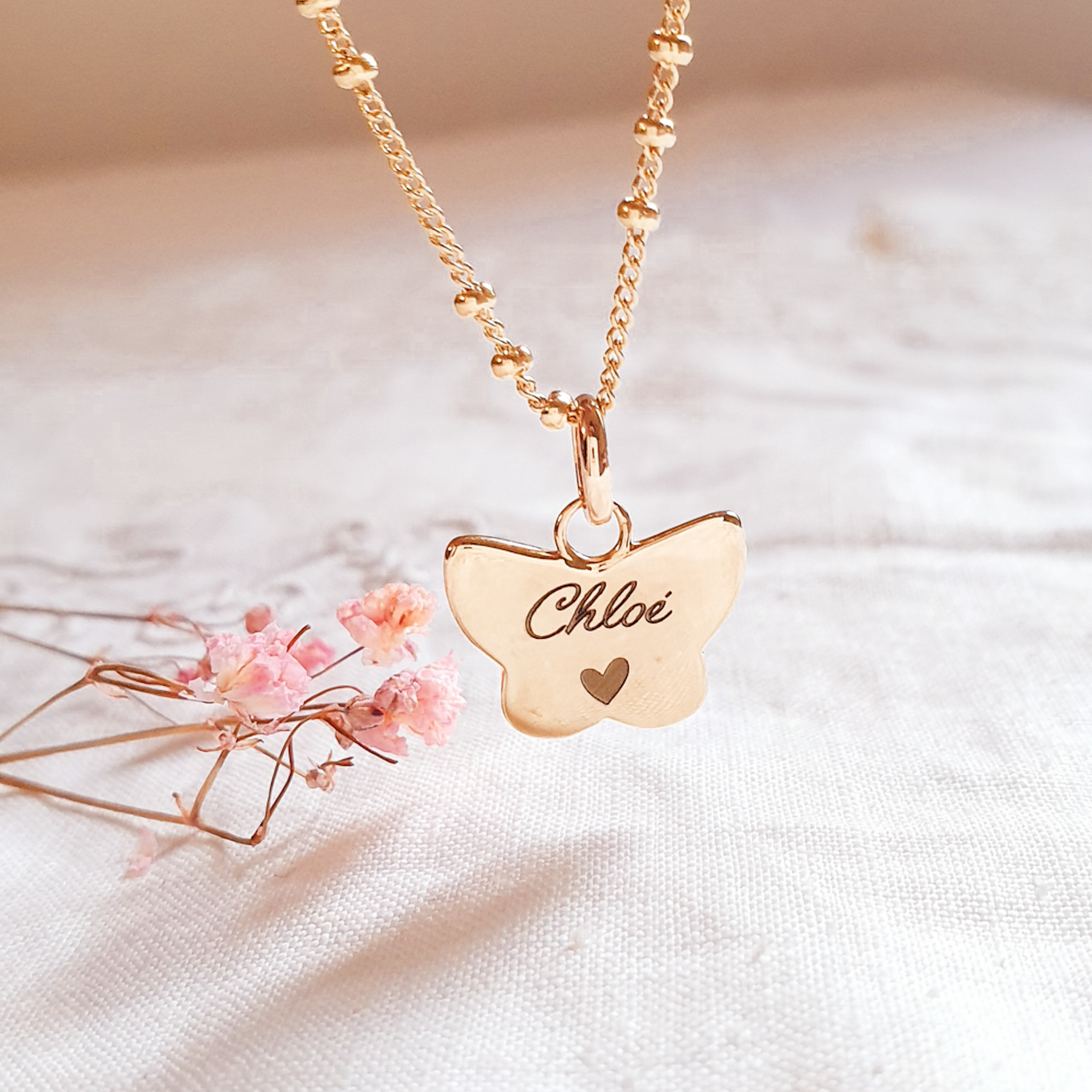 PAPILLON collier fille personnalisé Or