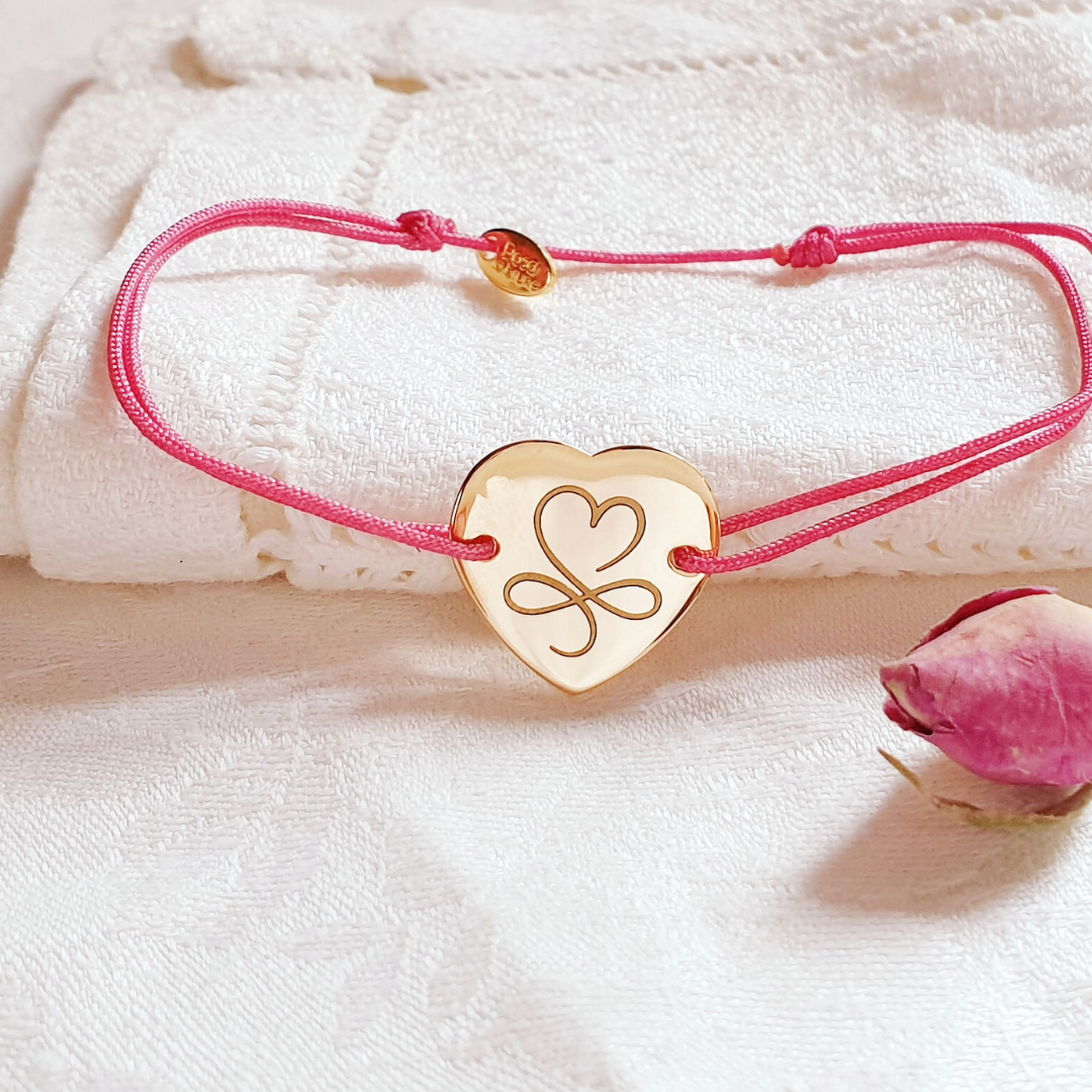IN LOVE bracelet fille cordon coeur gravé Or argent
