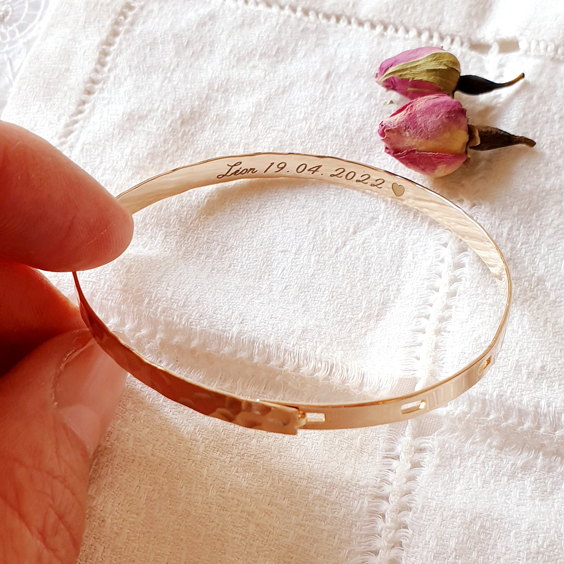 Bracelet jonc gravure intérieure Or argent - Bijou Maman MARTELÉE