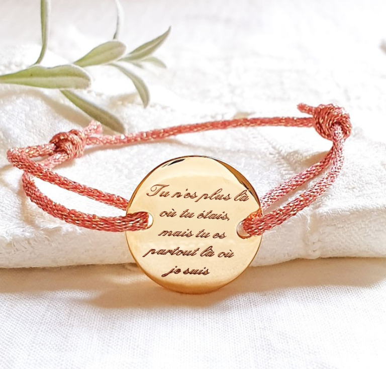 Bracelet cordon grande médaille ronde personnalisée avec mon animal GRANDE ADOREE CORDON
