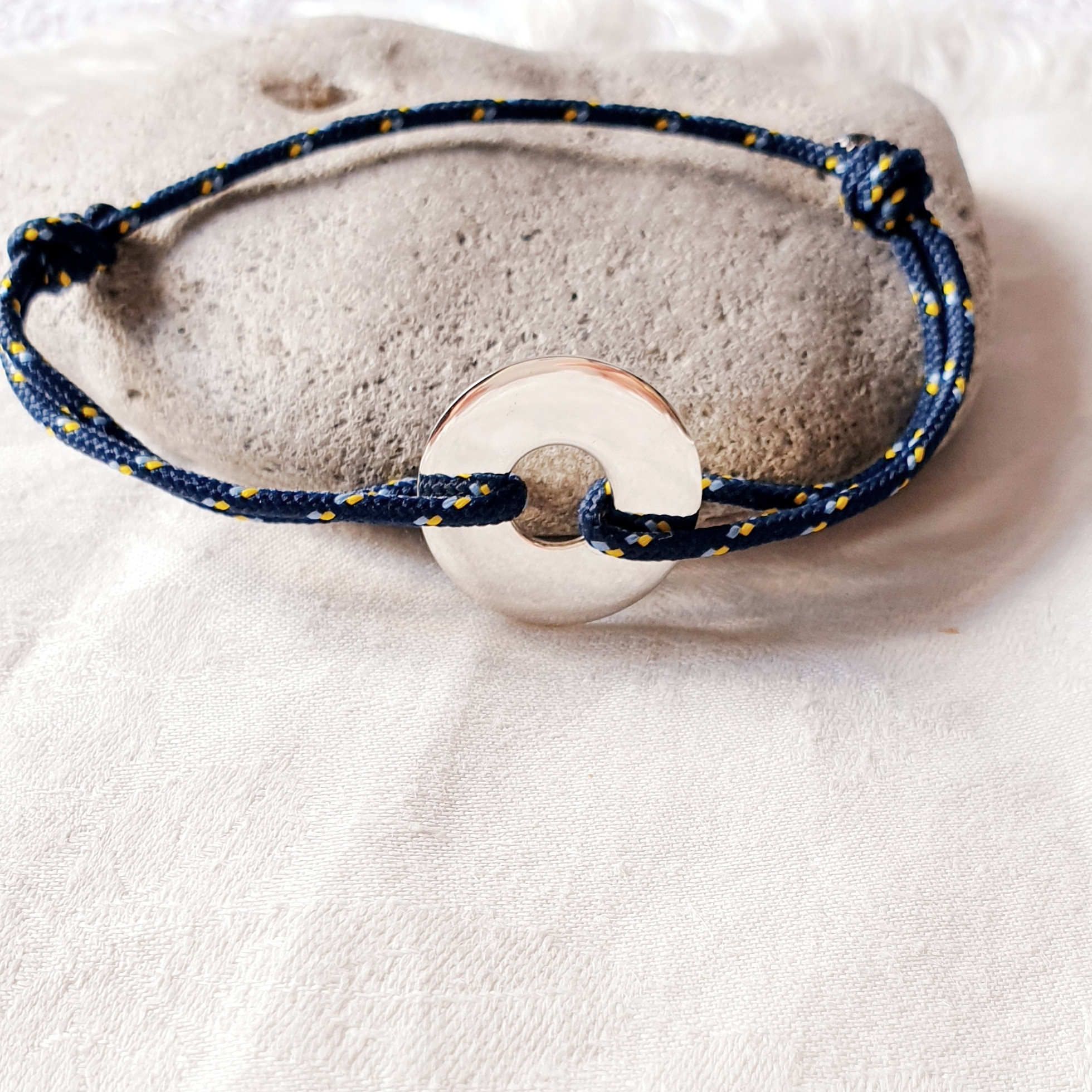 CIBLE bracelet homme gravé or argent lien coton, marin, cuir