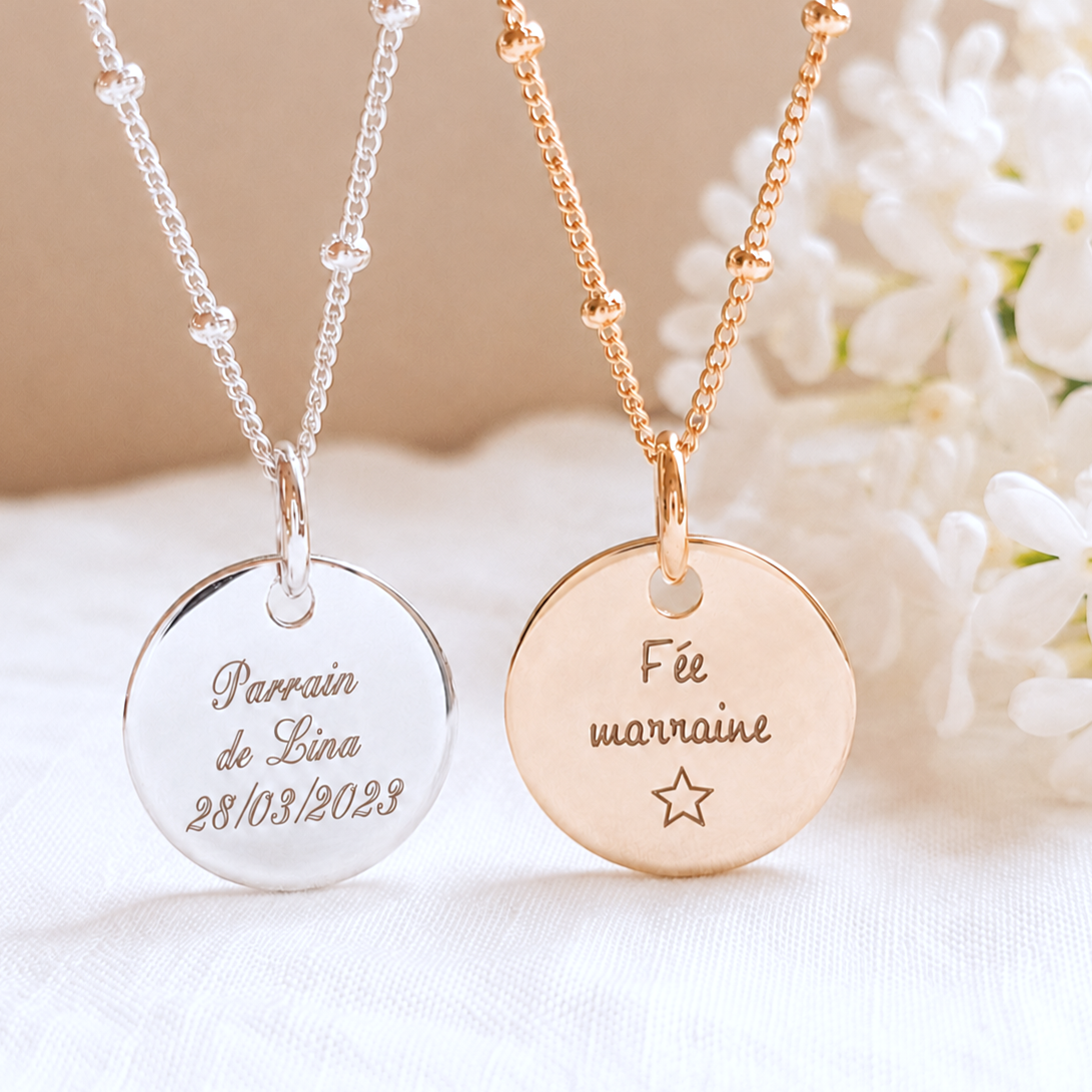 Pendentif personnalisé pour marraine ou parrain Or argent RÊVEUSE