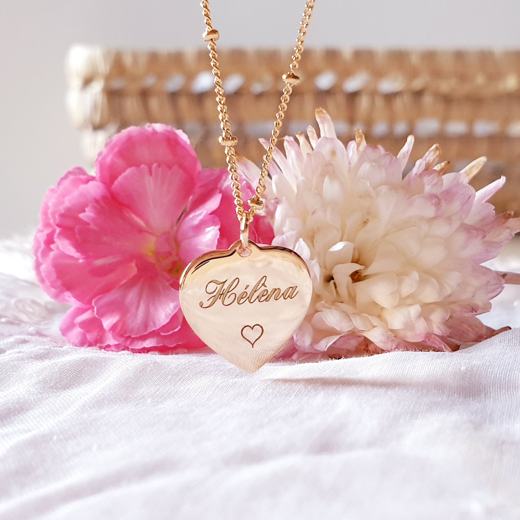 CÂLINE religieux collier coeur gravé or argent