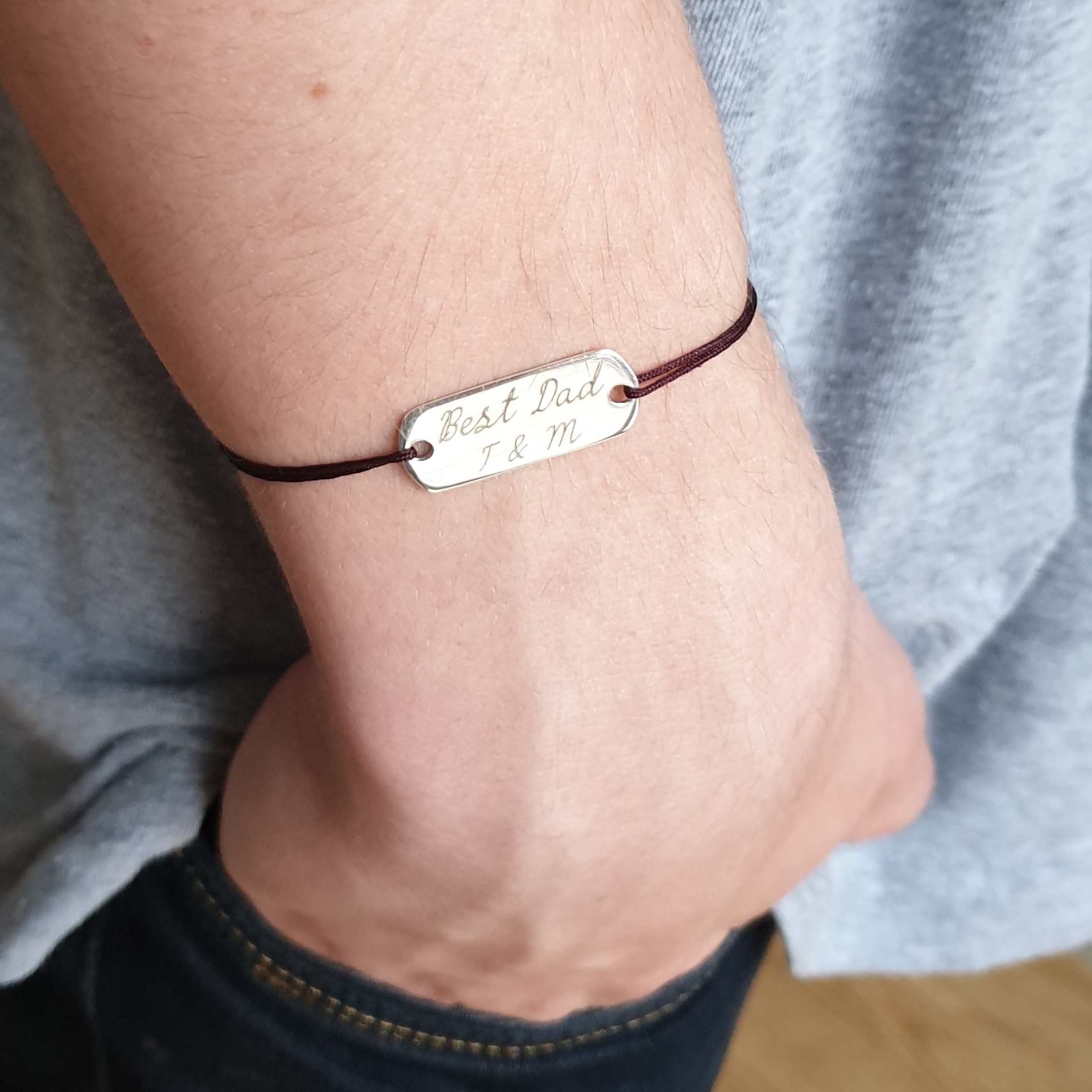 bracelet personnalisé homme cordon fin cadeau pere cheri