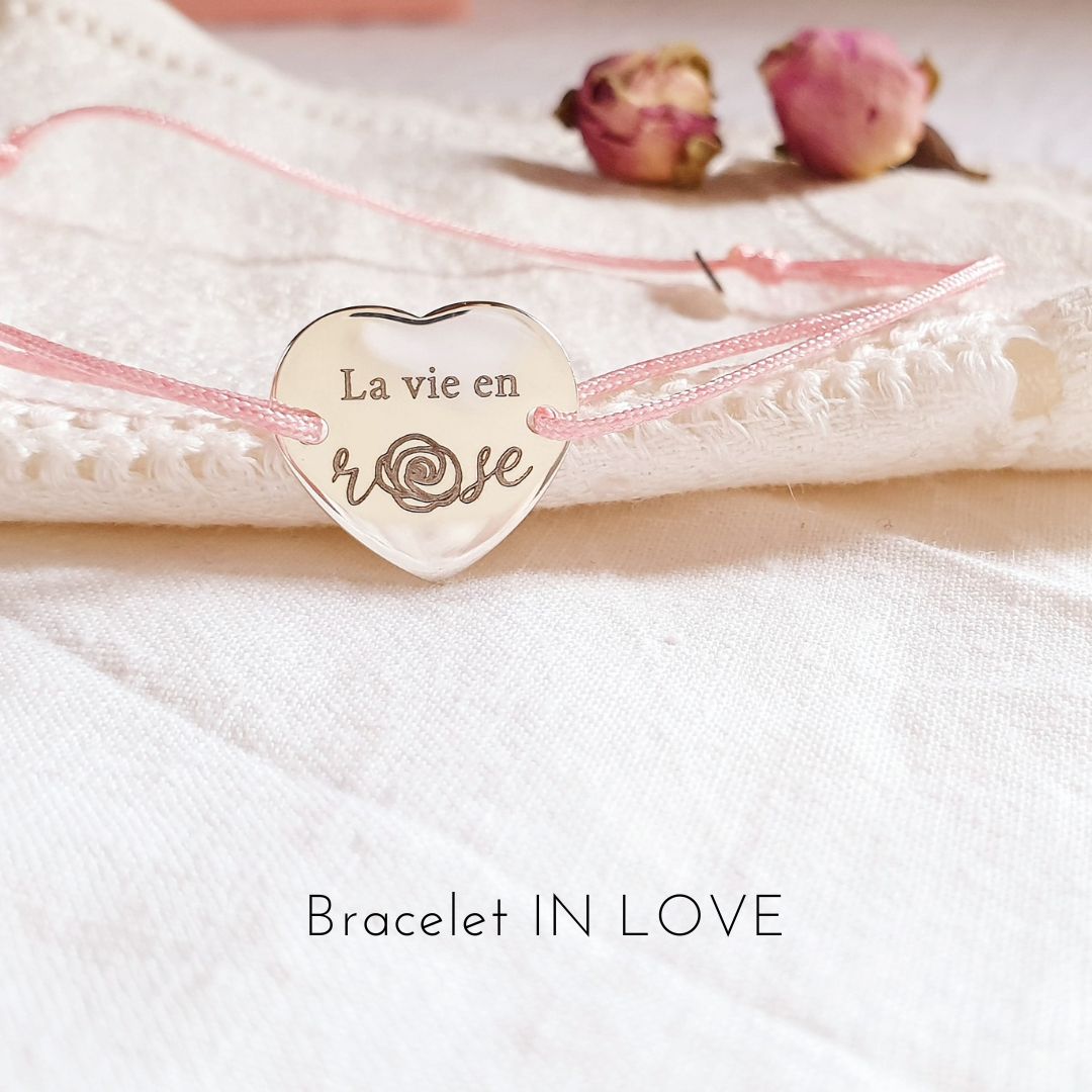 bracelet personnalise la vie en rose argent in love coeur