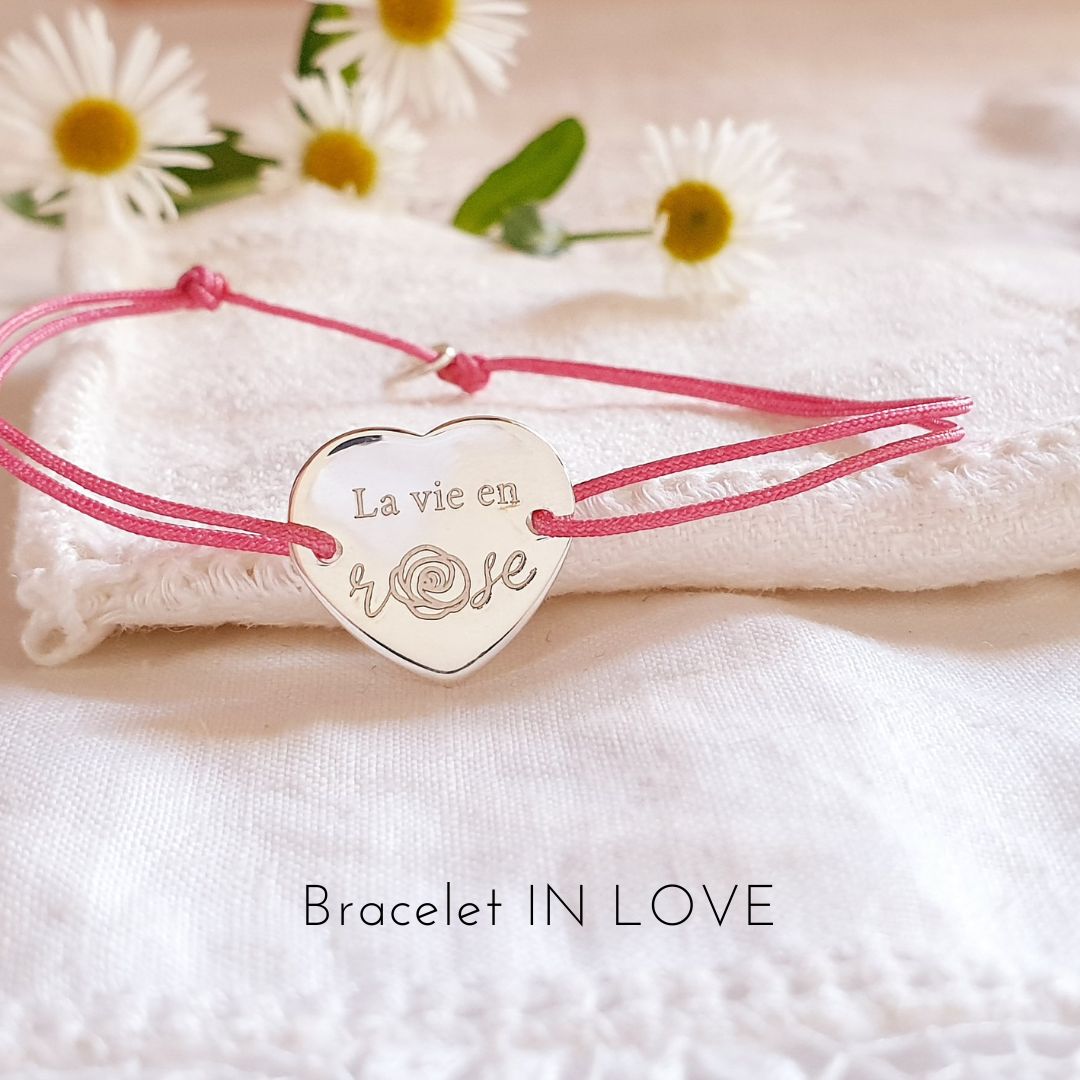 bracelet cordon femme argent la vie en rose coeur in love