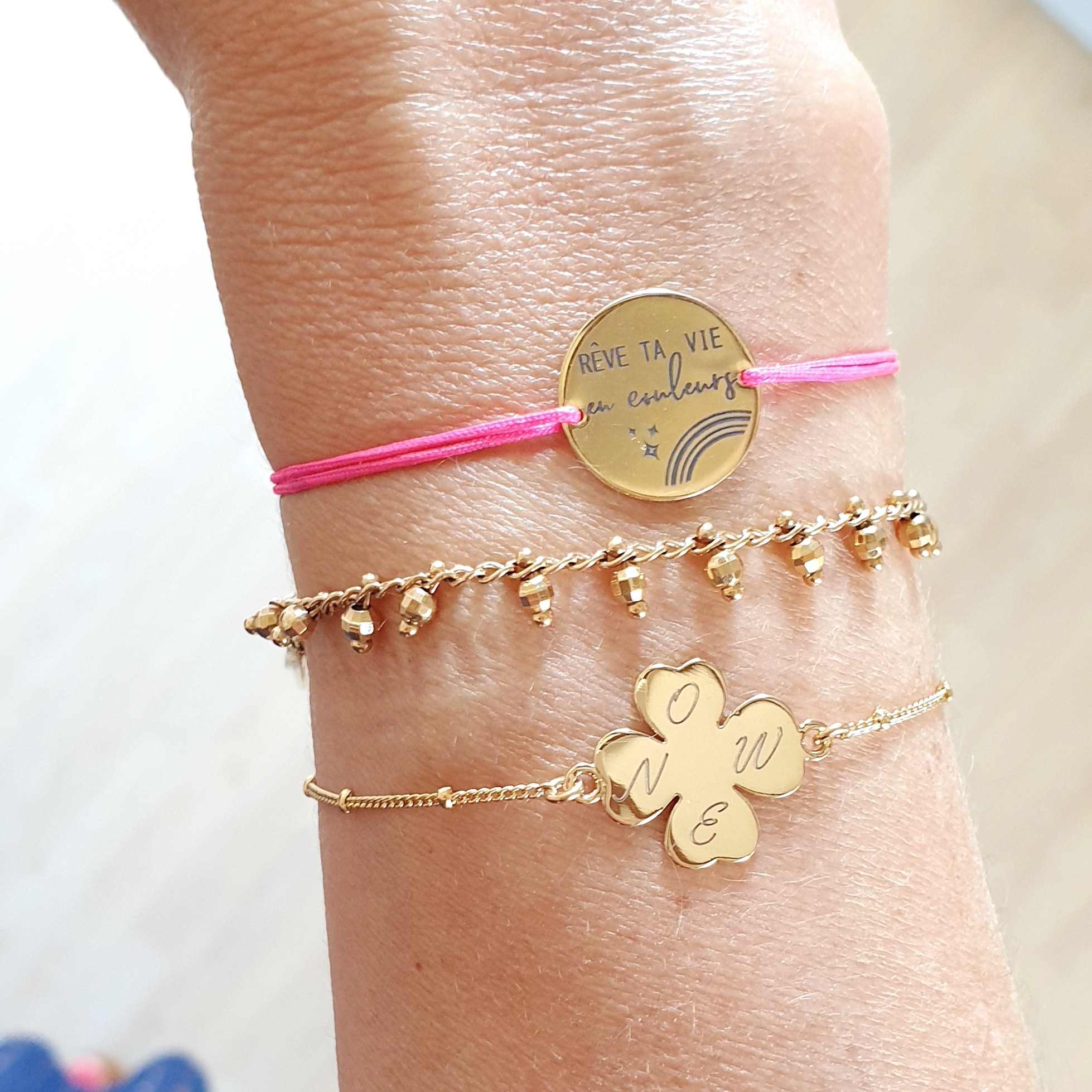 bijoux personnalises femme combo bracelets trefle chance