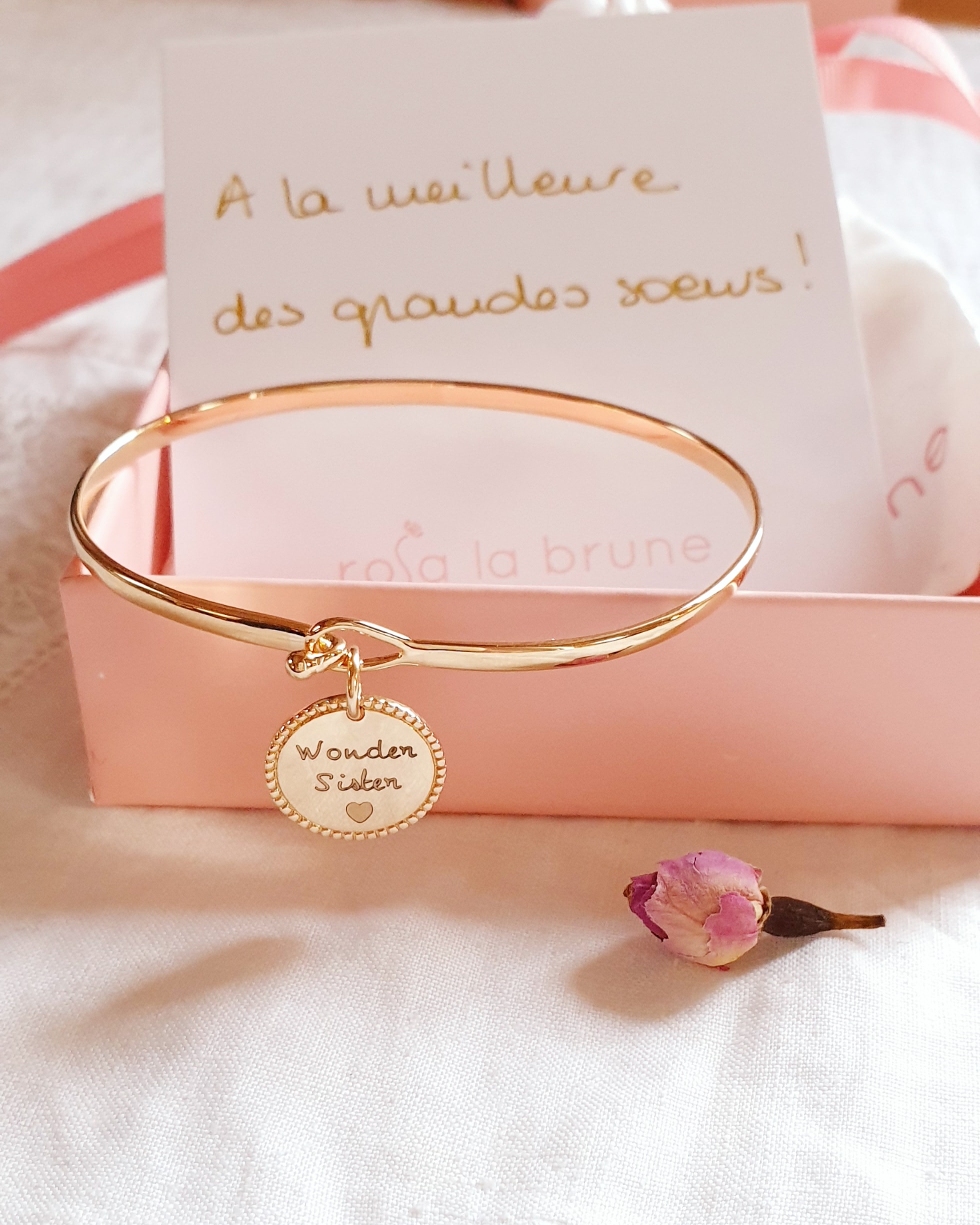 bracelet jonc plaque or cadeau soeur