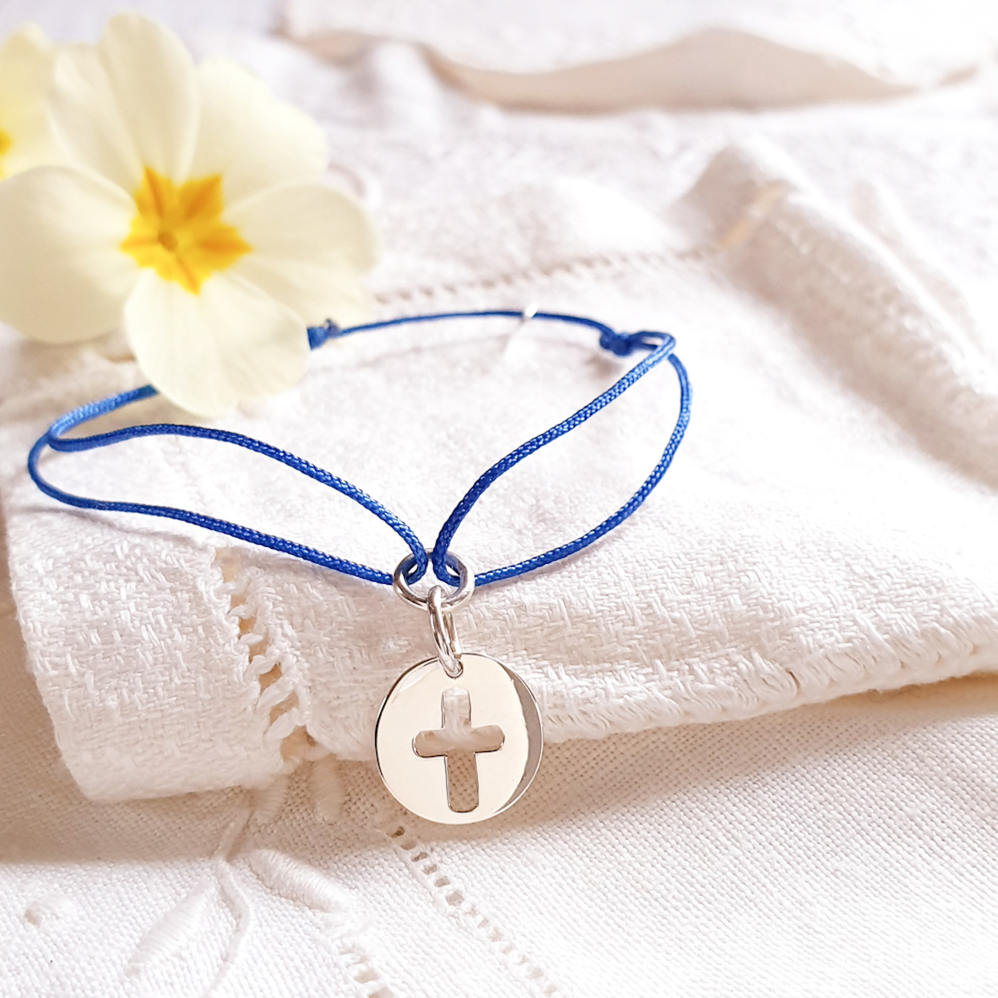 bijou religieux enfant argent bracelet ajustable douce croix
