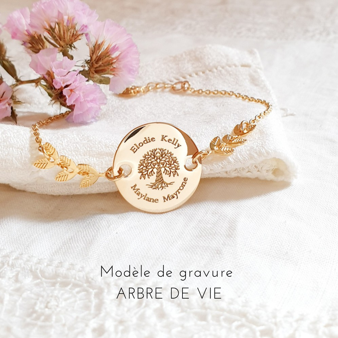 bracelet prenoms gravure arbre de vie