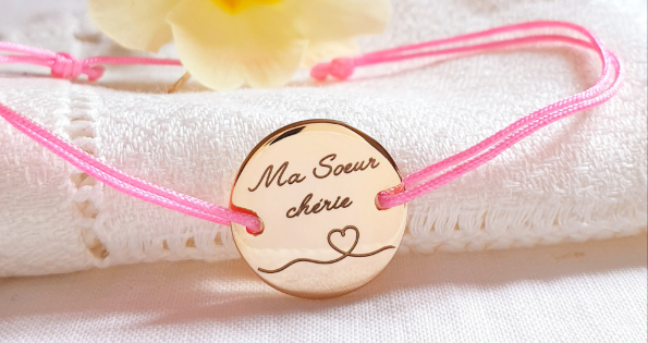 Bracelet Personnalisé "Sœur" - Cadeau Original Et émouvant Pour Anniversaire, Noël Ou Fête Des Sœurs - Bijou Fantaisie Avec Carte Message