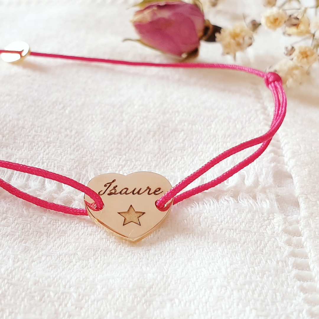 bracelet cordon fille coeur prenom