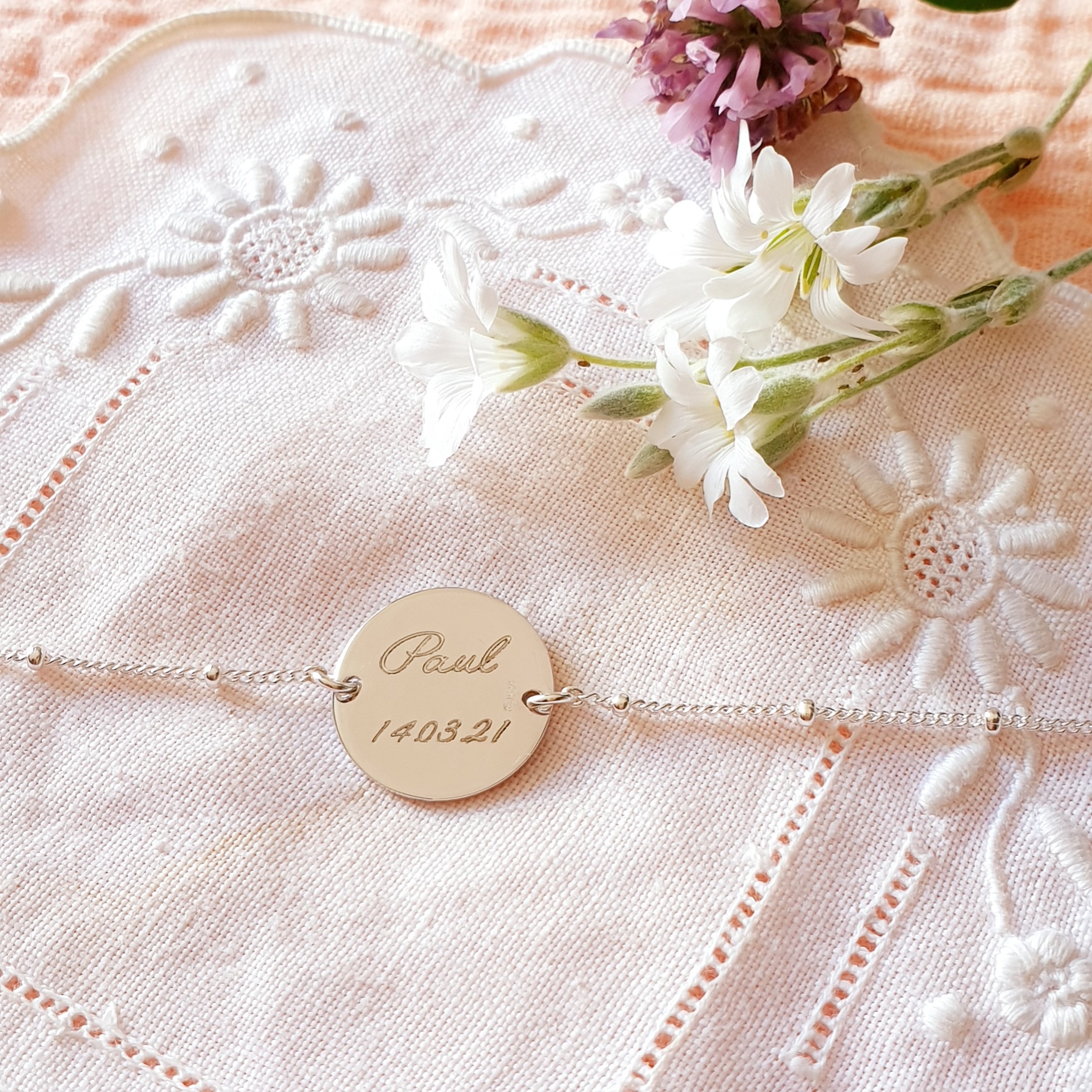 pour une naissance bracelet prenom argent