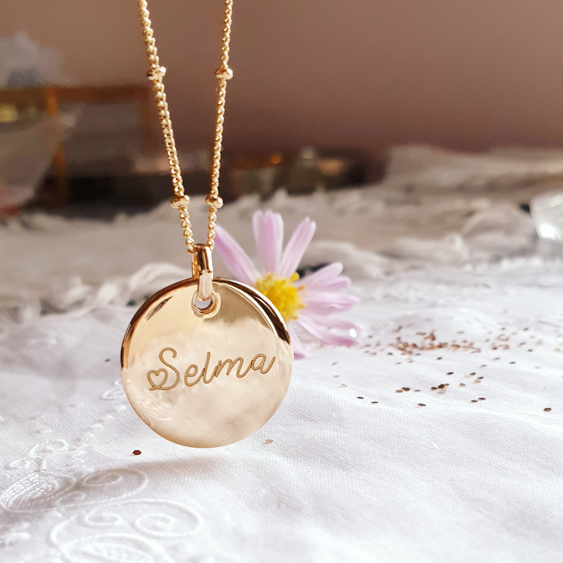 collier femme personnalise plaque or
