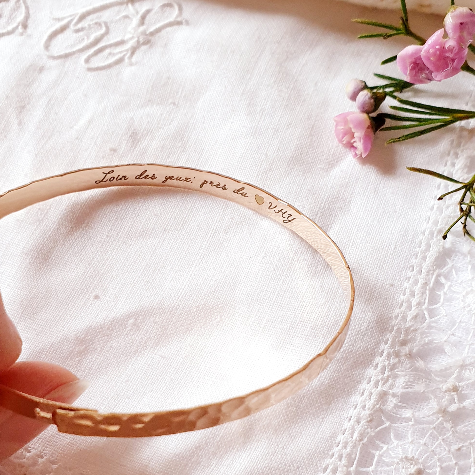 jonc personnalise message coeur martele