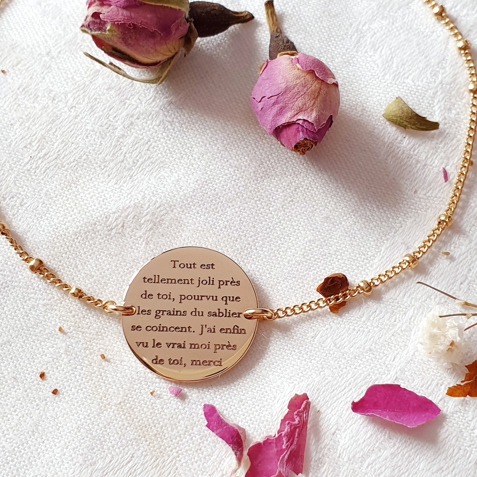 bracelet plaque or personnalise message amour